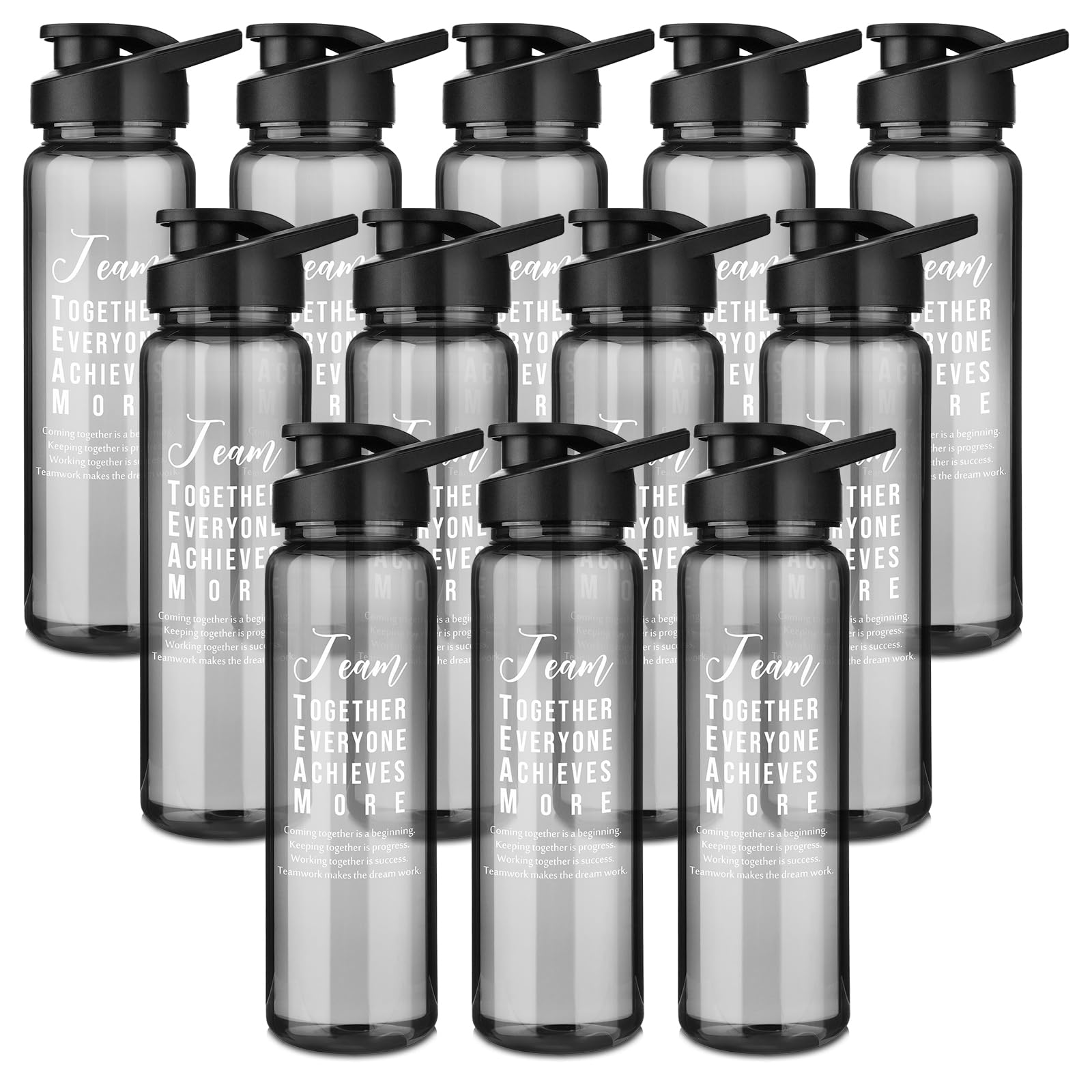 Pinkunn Wasserflaschen für Mitarbeiter, Dankeschön, 680 ml, inspirierende Geschenke, Sportflaschen mit Deckel, für Kollegen, Mitarbeiter, Krankenschwestern, Gruppe, transparent, Grau, 12 Stück