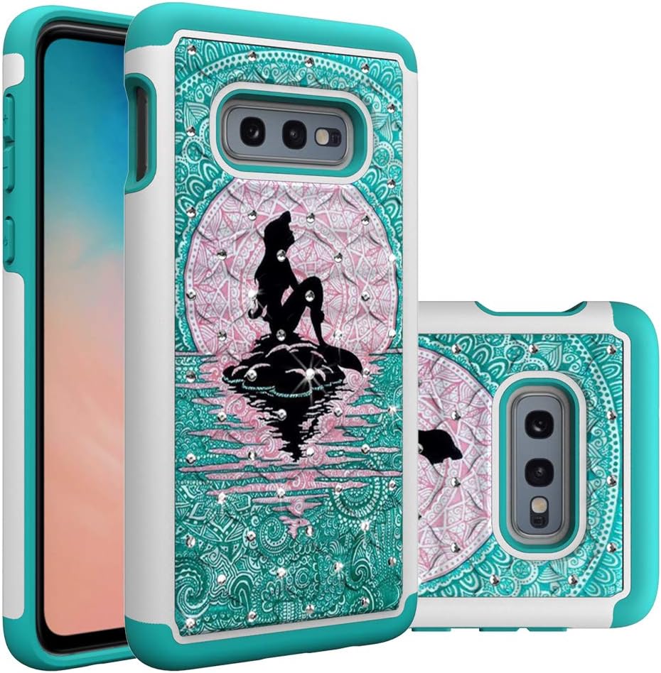 Galaxy S10e Case, Samsung Galaxy S10e Case, Mermaid with Moon Pattern Heavy Duty Shockproof Studded Rhinestone Crystal Bling Hybrid Case Silicone Armor Cover for Samsung Galaxy S10 E 5.8 inch 2019
