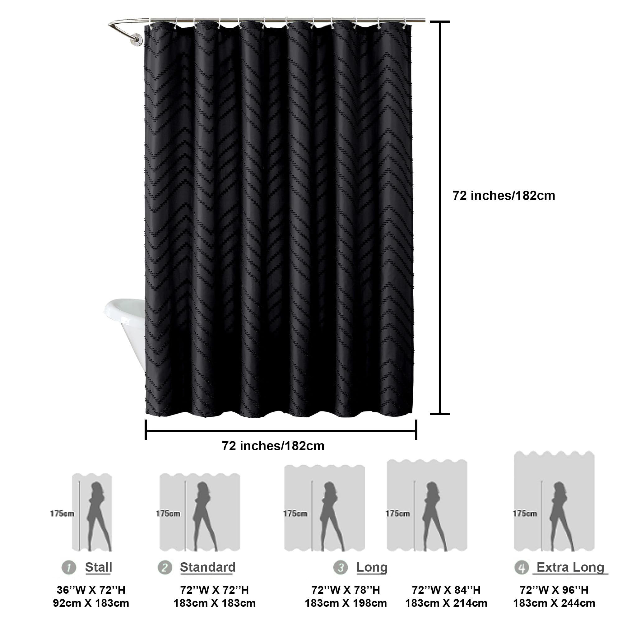 Chyhomenyc Chevron Black Shower Curtain 72x72 inches, Fabric Shower Curtain Farmhouse Chic Textured Tufted Chevron Striped Cloth Shower Curtain for Bathroom