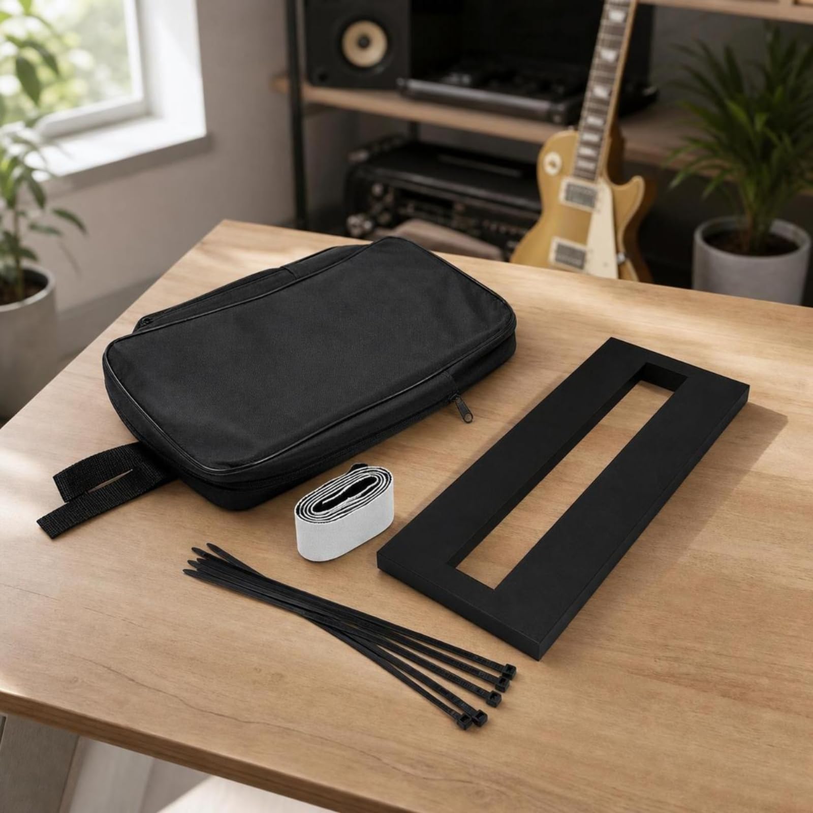 EffektgerätePaneel mit Kabelbindern, Schwarz, Mittel 500 191 30mm | Leichte Aluminiumlegierung, Gitarren-Effektpedalboard mit Tasche, kompakt, Zubehör, für Proberaum, Gitarristen