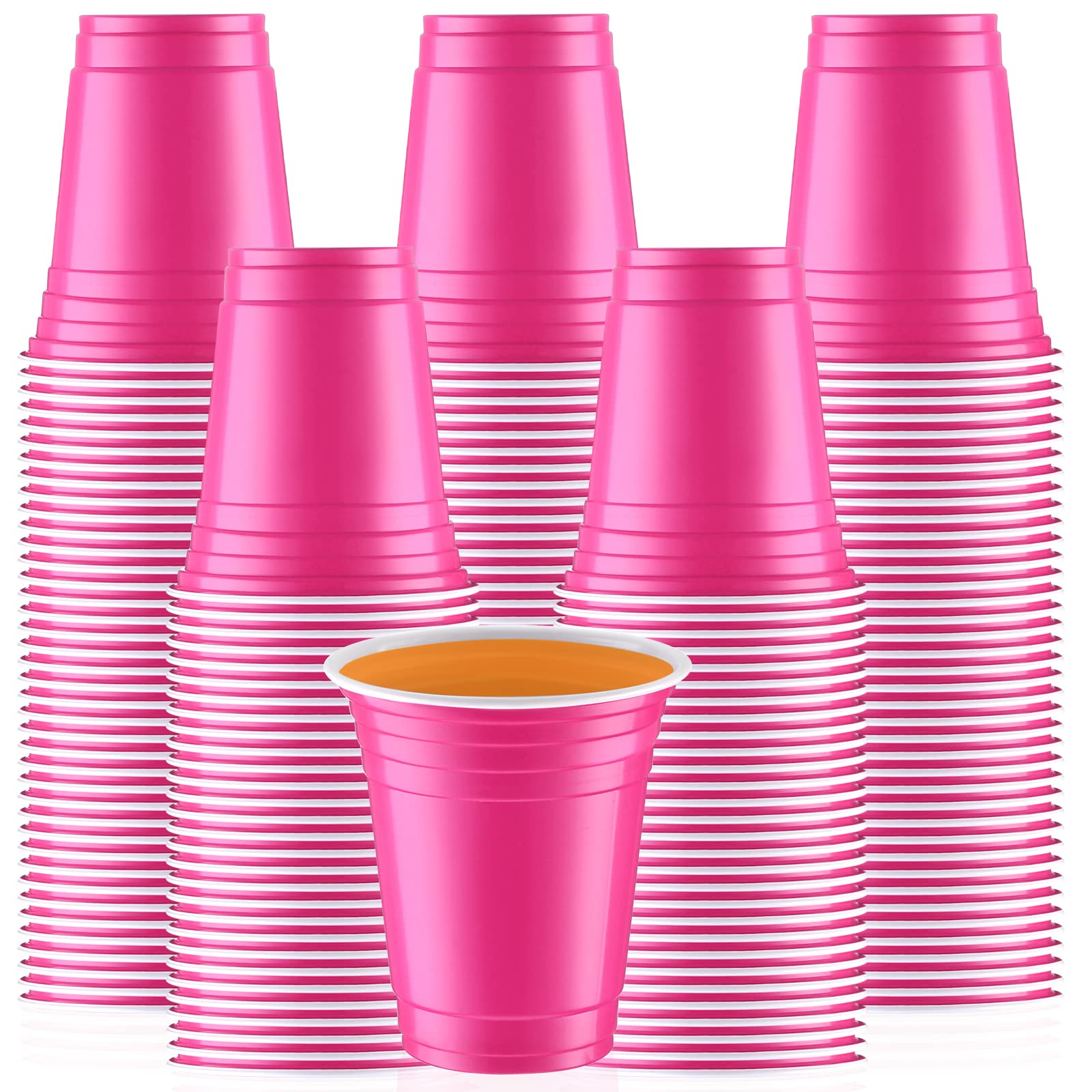 Zubebe 200 Pcs 12 oz Pink Plastic Cups Disposable Hot Pink Drinking Cups for Valentine Birthday Party Graduation Wedding Shower Indoor Outdoor Events