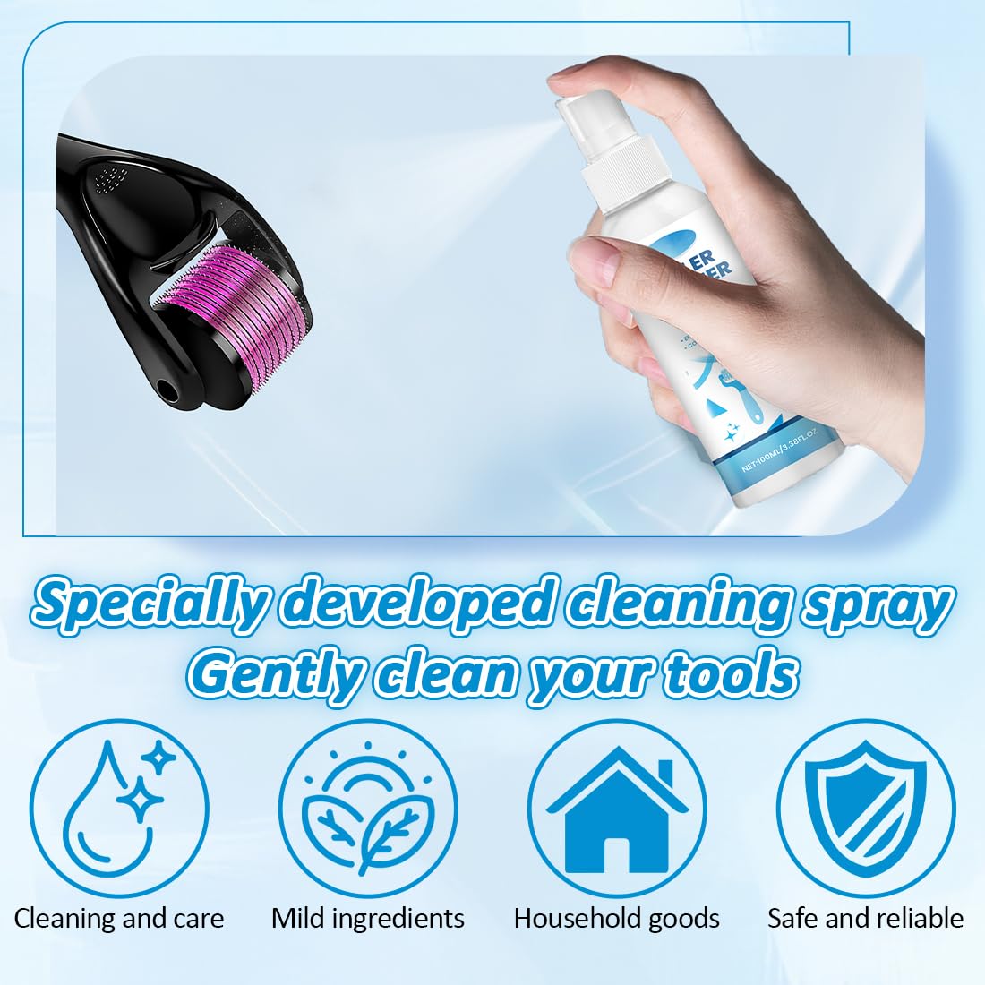 1 pezzo Microneedling Viso Roller Cleaner, Derma Roller Cleaner, Spray Roller Cleaners, Adatto per Rulli, Microaghi, Derma Stamp, 100ml