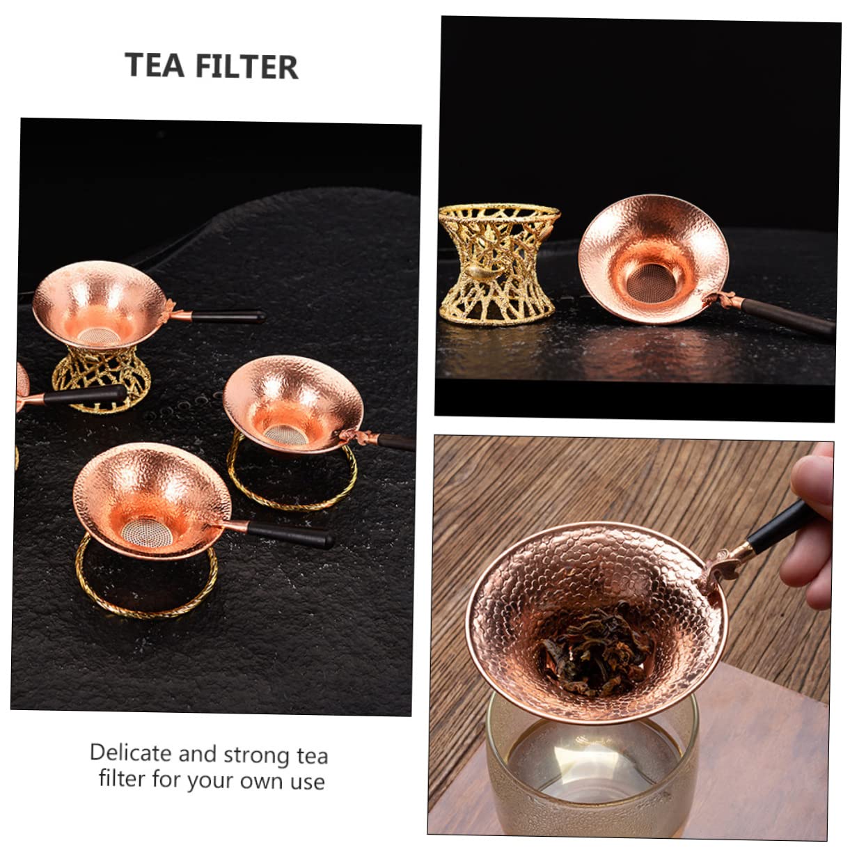 Amosfun 3 Piezas fuga de té colador de jugo cesta del infusor filtro de té de estilo japonés colador de infusionador de te infusor te chino de para cobre