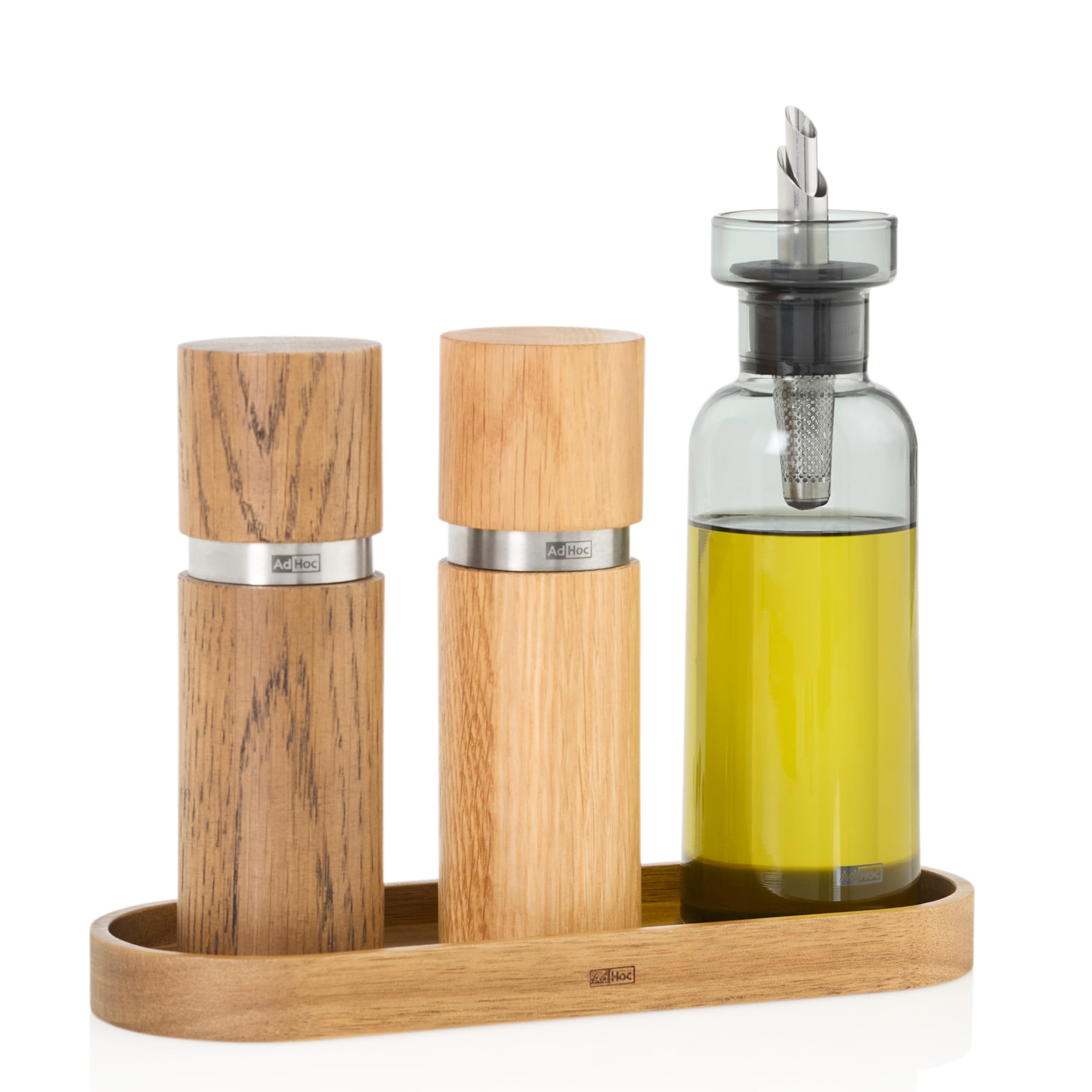 AdHoc AromaPour - Set di 2 bottiglie per olio e aceto, in vetro grigio, 300 ml, dispenser filtrato antigoccia, per olio e aceto, lavabile in lavastoviglie