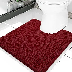 Smiry Luxury Chenille Toilet Rugs U-Shaped 20x20, Soft Absorbent Non-Slip Contour Bathroom Rugs for Toilet, Machine Washable Contoured Bath Mats, Burgundy