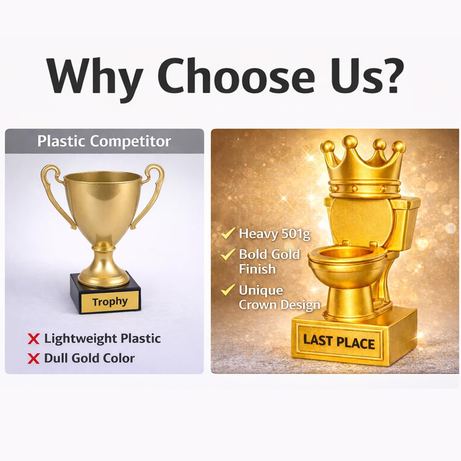 Last Place Trophy – 7" Tall Funny Loser Award for Fantasy Football, Office Games & Party Pranks, Gold Resin Trophy with Built-in Plaque, 7 Inch Tall
