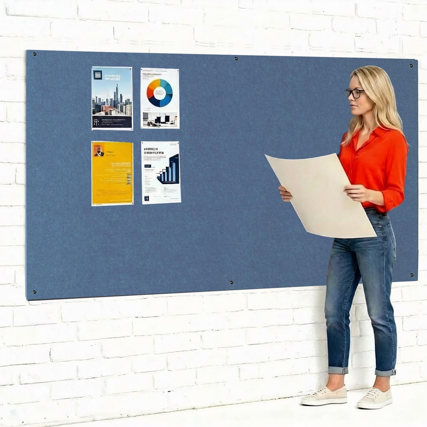 Frameless Fire-Retardant Light Blue Noticeboard, 120 x 180 cm, Large Display Message Pinboard, Recycled, Wall-Mounted - 12 Colours to Choose from - Ideal for Office, Classroom