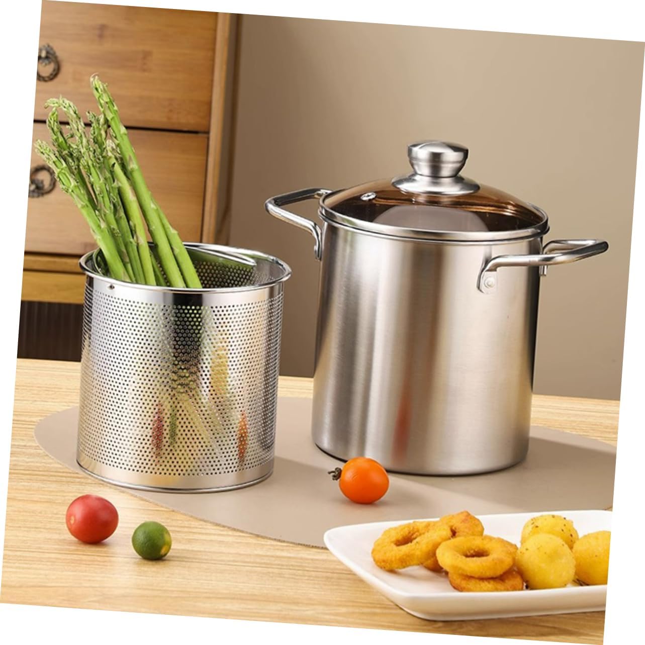 Stainless Steel Deep Fryer Pot with Fry Basket Heat Resistant Household Frying Kit for Oil Efficient Cooking Safe Handle Design for Easy Lifting and Draining for Chicken and Fries