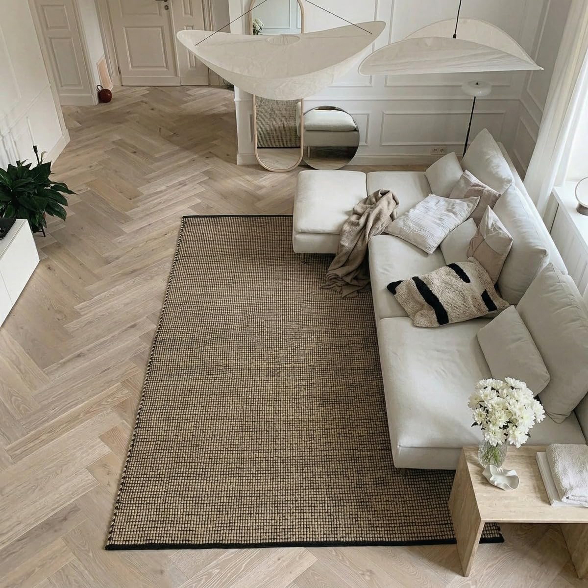 Thedecofactory Tapis en Jute et Coton tissé Main Noir Naturel 120x170