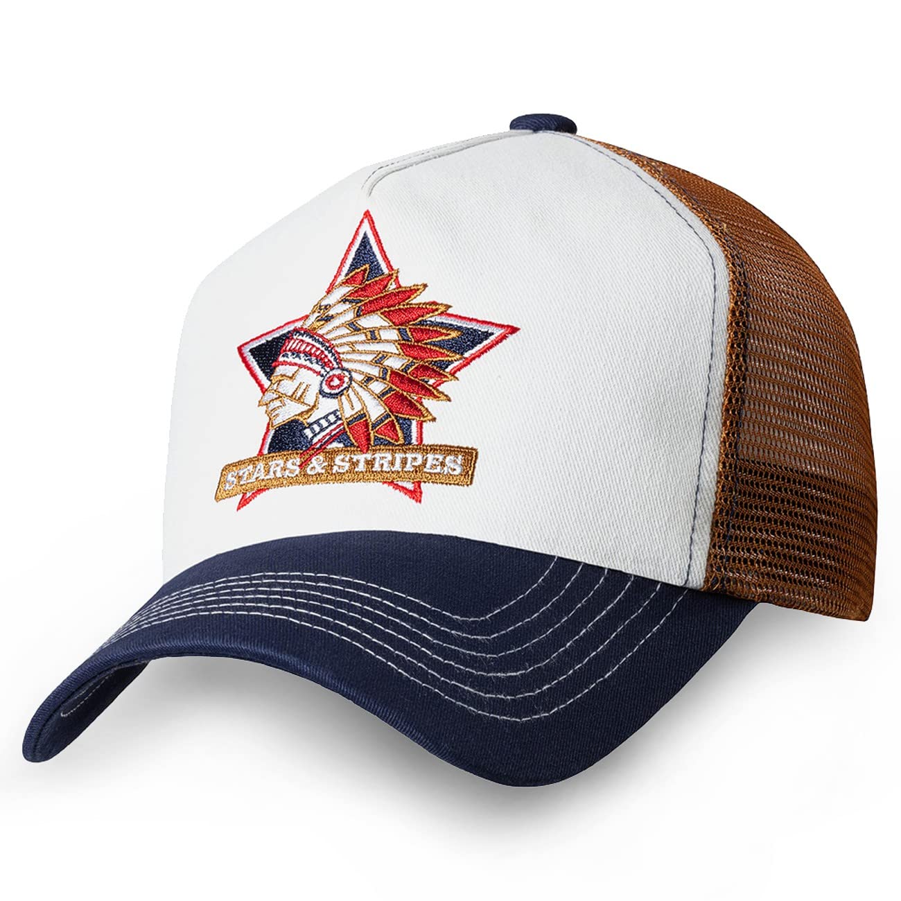 STARS & STRIPES Trucker Cappellino Indian, 3 colori western con ricamo 3D e chiusura a scatto, multicolore, Taglia unica