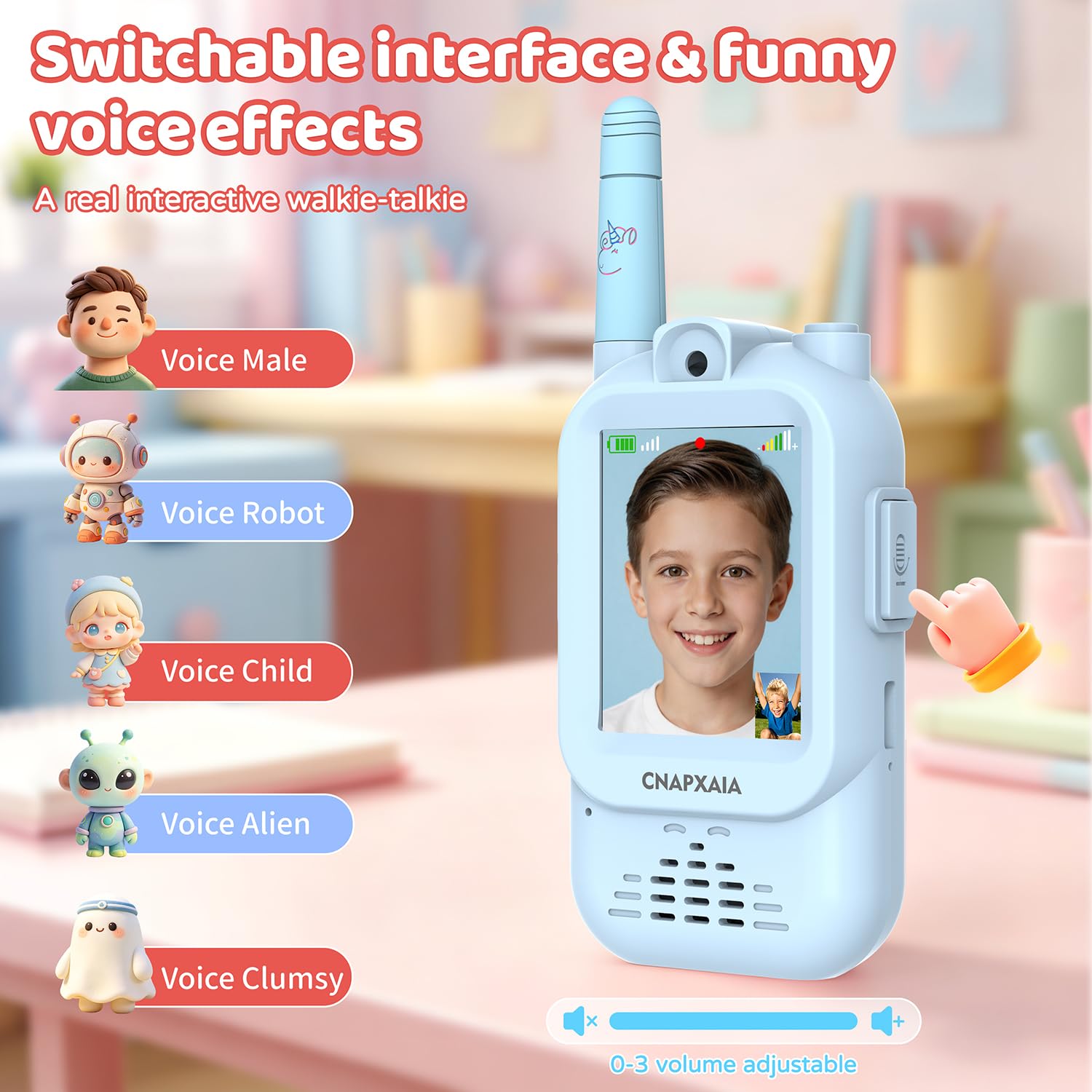 Walkie Talkie Bambini Video, Videochiamata Senza Internet e Senza App, Connessione Automatica, Selfie Emoji Messaggi Vocali, Gioco Interattivo Bambini 3-10 Anni Regalo (Blu/Blu)