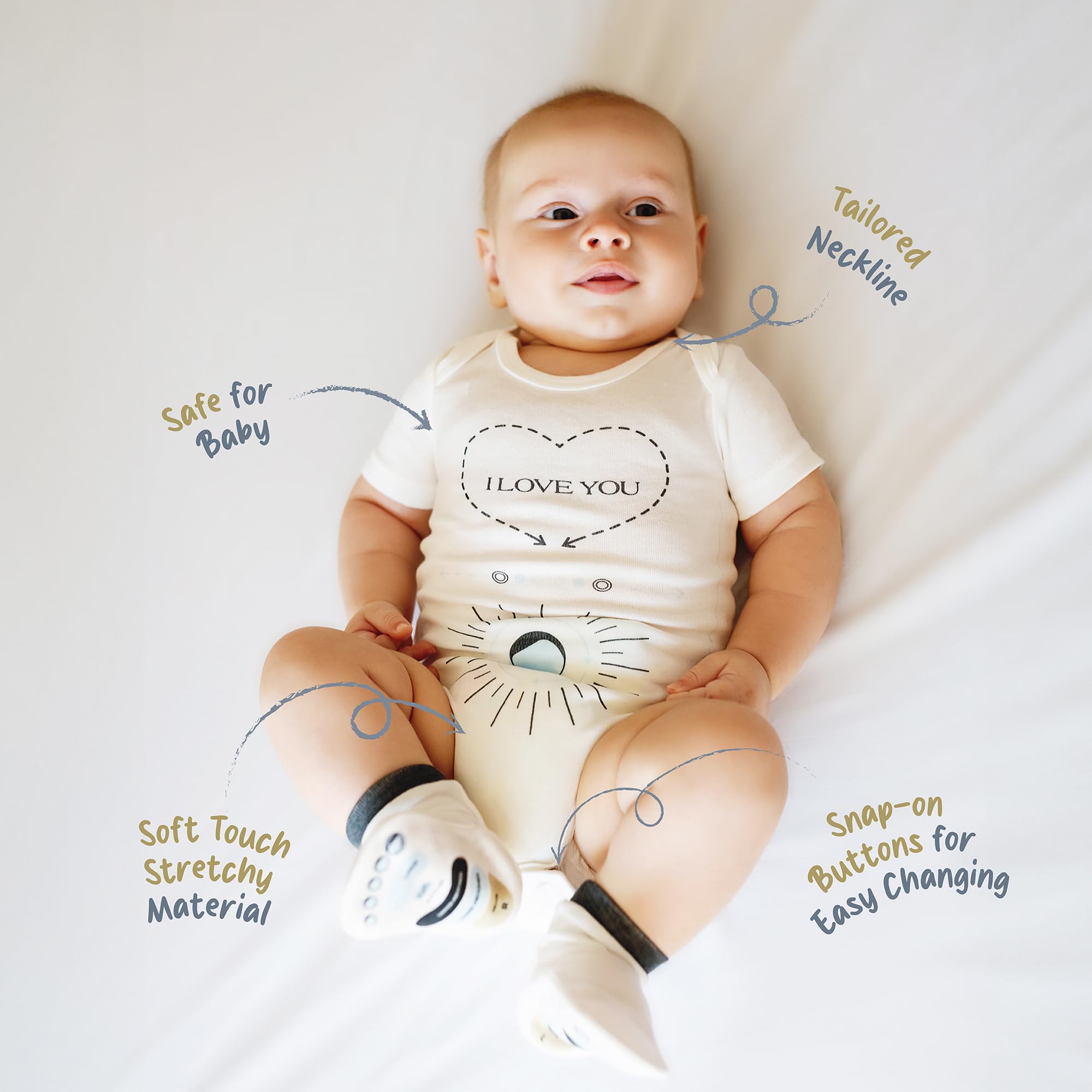 KAHLMI Massage Me! overol para masaje de bebé, estreñimiento, alivio de gas, calma, cólico y ayuda para dormir del bebé, overol de algodón orgánico y bambú para recién nacido, bebé, regalos de mamá y,