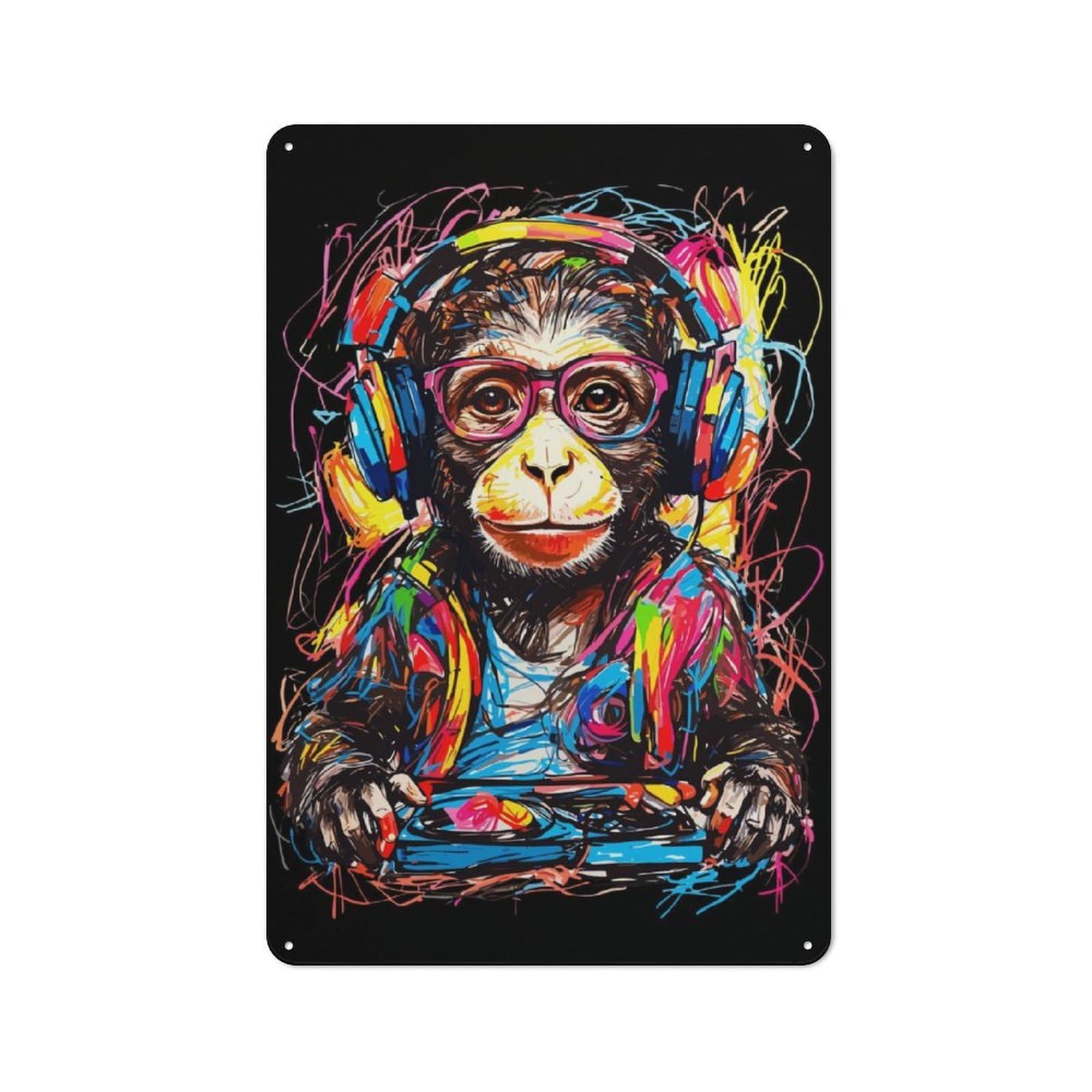 Junmoney Monkey Dj Music Tin Wall Plaque 30X20cm With For Bar Or Restaurant, Autumn Wall Decor For Hospitality Decor Collectors