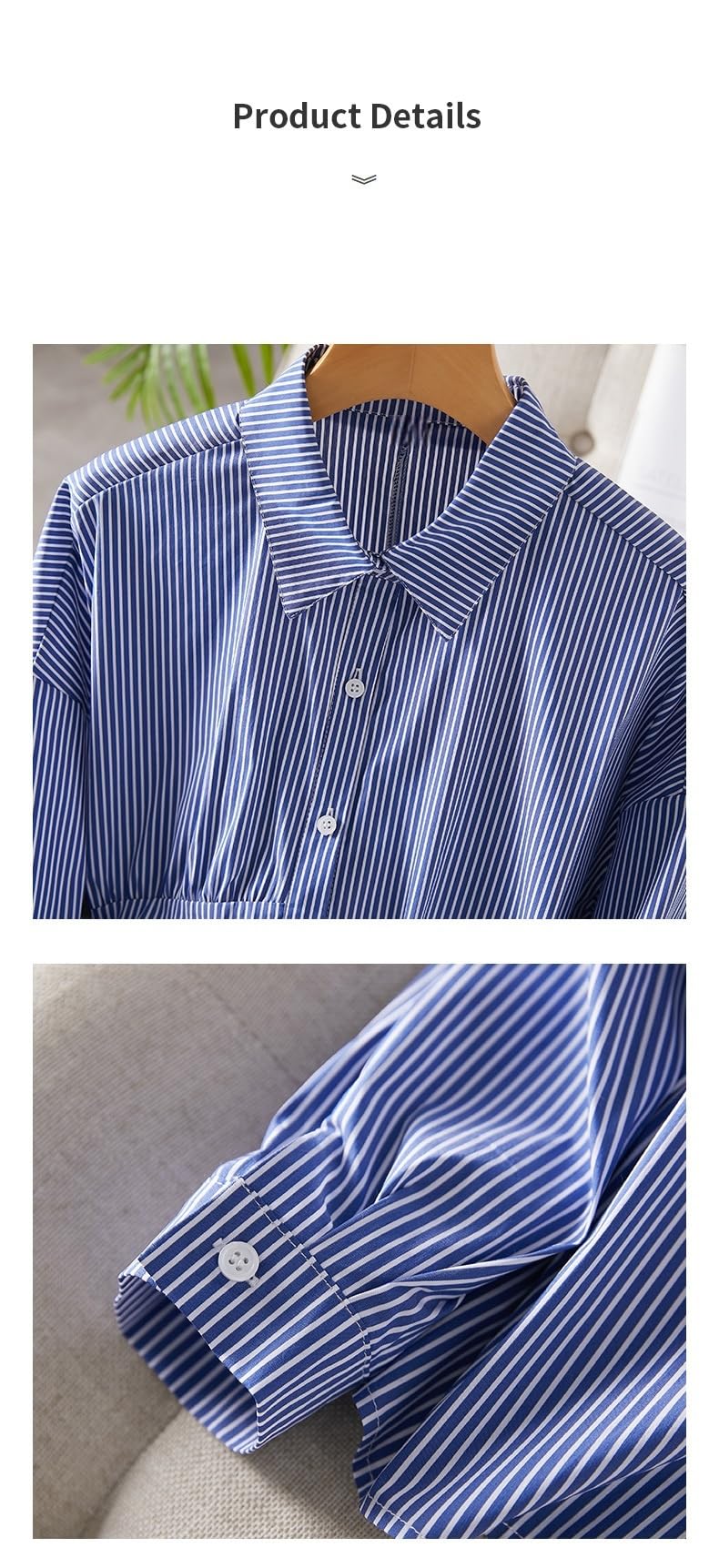 Camisas De Rayas De Manga Larga De Algodón para Mujer, Blusa Tipo Túnica De Gran Tamaño Azul con Solapa Y Botones, Dobladillo Irregular, Informal, Holgada, para Uso Diario Y De Verano.