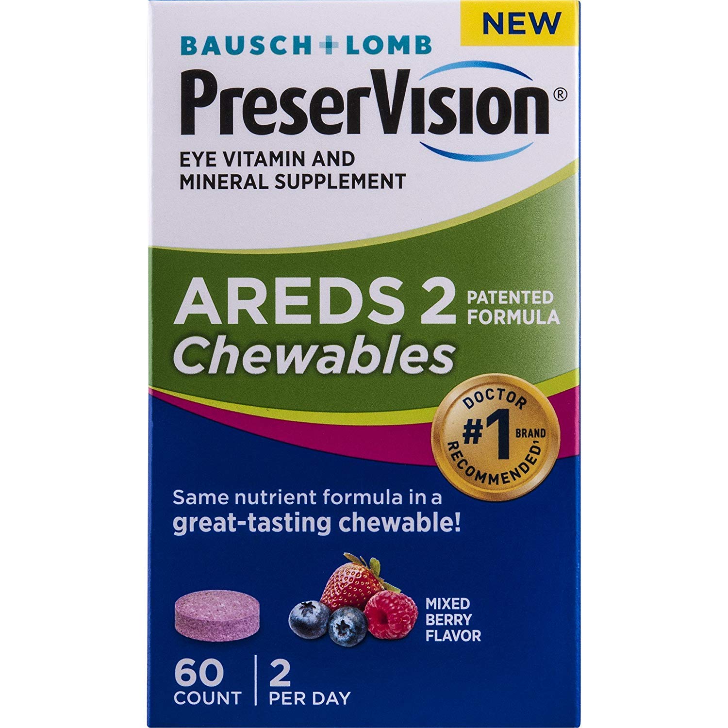 PreserVision AREDS 2 Eye Vitamin & Mineral Supplement, Contains Lutein, Vitamin C, Zeaxanthin, Zinc, Copper & Vitamin E, 60 Chewable (Packaging May Vary)