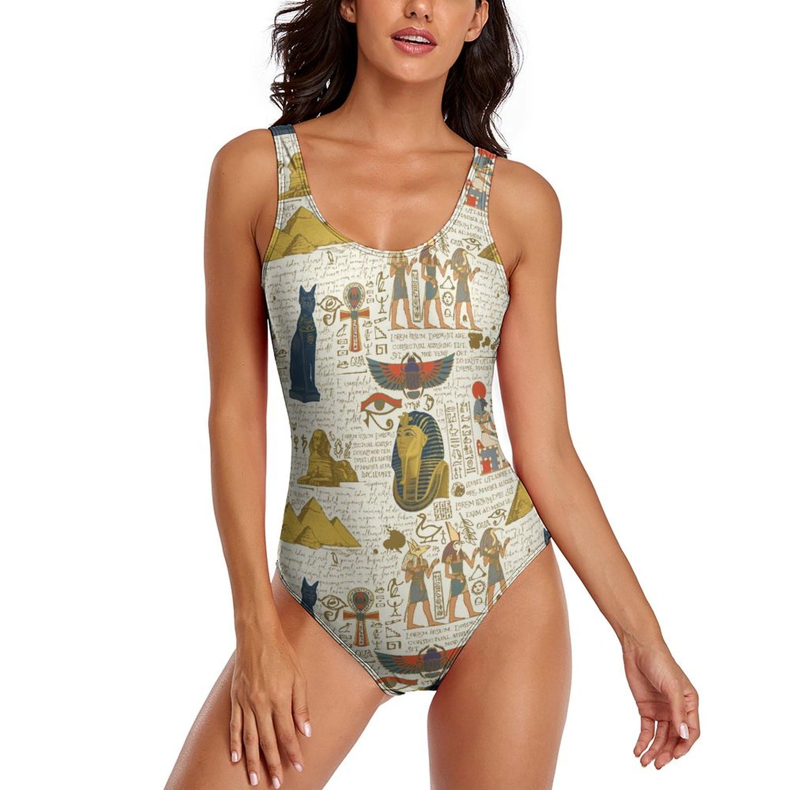 Egyptian Decor Style Swimwear Women's Swimsuits Tummy Control Swimsuit Triangle Bathing Swimsuit
