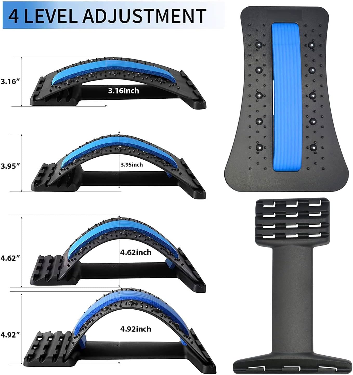 Back Stretcher, Back Cracker, 4-Level Lower Back Pain Relief Products - Black/Blue
