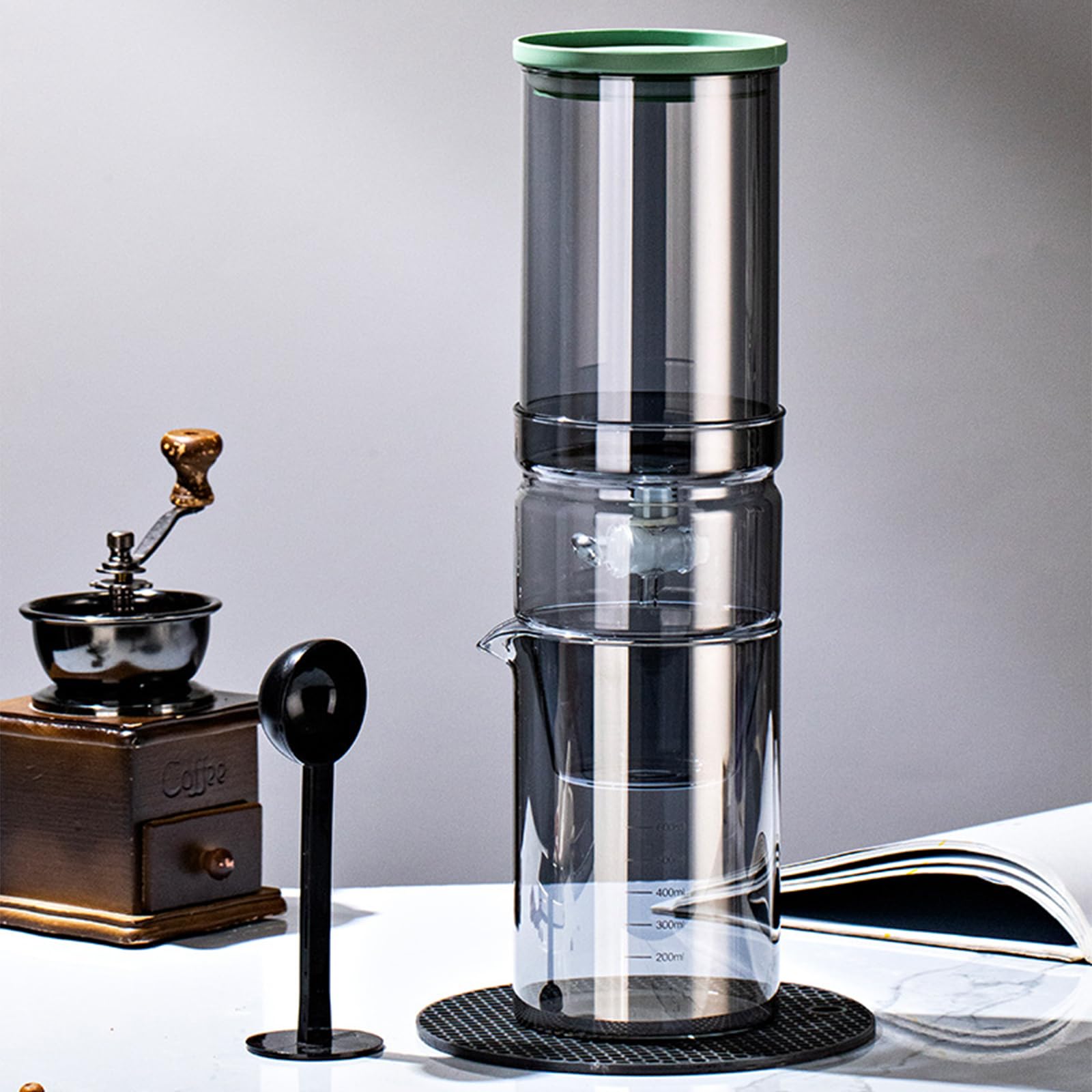 Cafetera de Torre de Goteo Cold Brew, cafetera de Vidrio Torre de Goteo for preparación en frío, máquina de café con extracción, Capacidad de 600 ml, gotero Ajustable(Color:A)