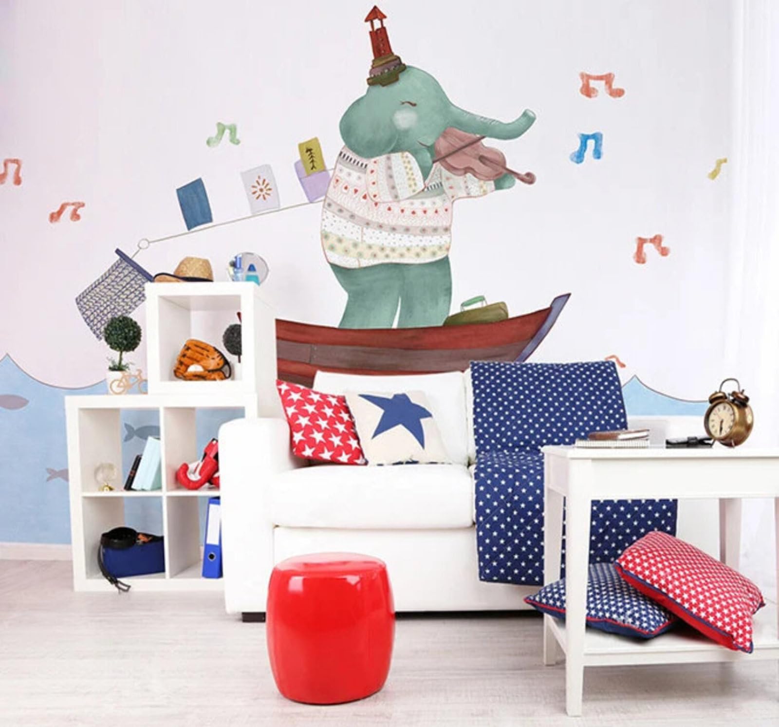 Tzxztt Cartoon Elephant Violin Ocean Music Modern 3D Wallpaper Premium Textured Silk Neutral Tones Material Ideal for Living Room Bedroom-200cm×140cm