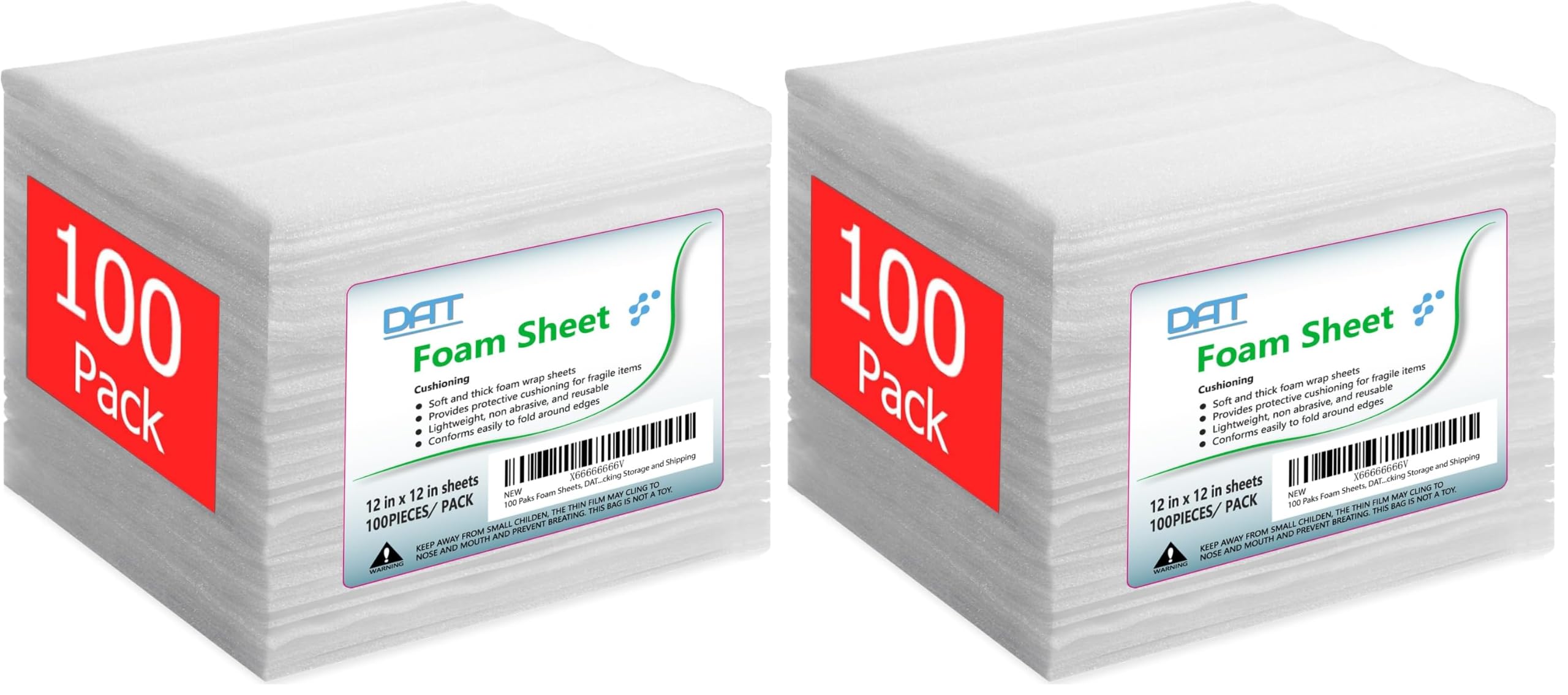 200 Pack Foam Sheets, DAT 12" x 12", 1/16" Thickness, Foam Wrap Cushioning Material, Moving Supplies for Packing Storage and Shipping