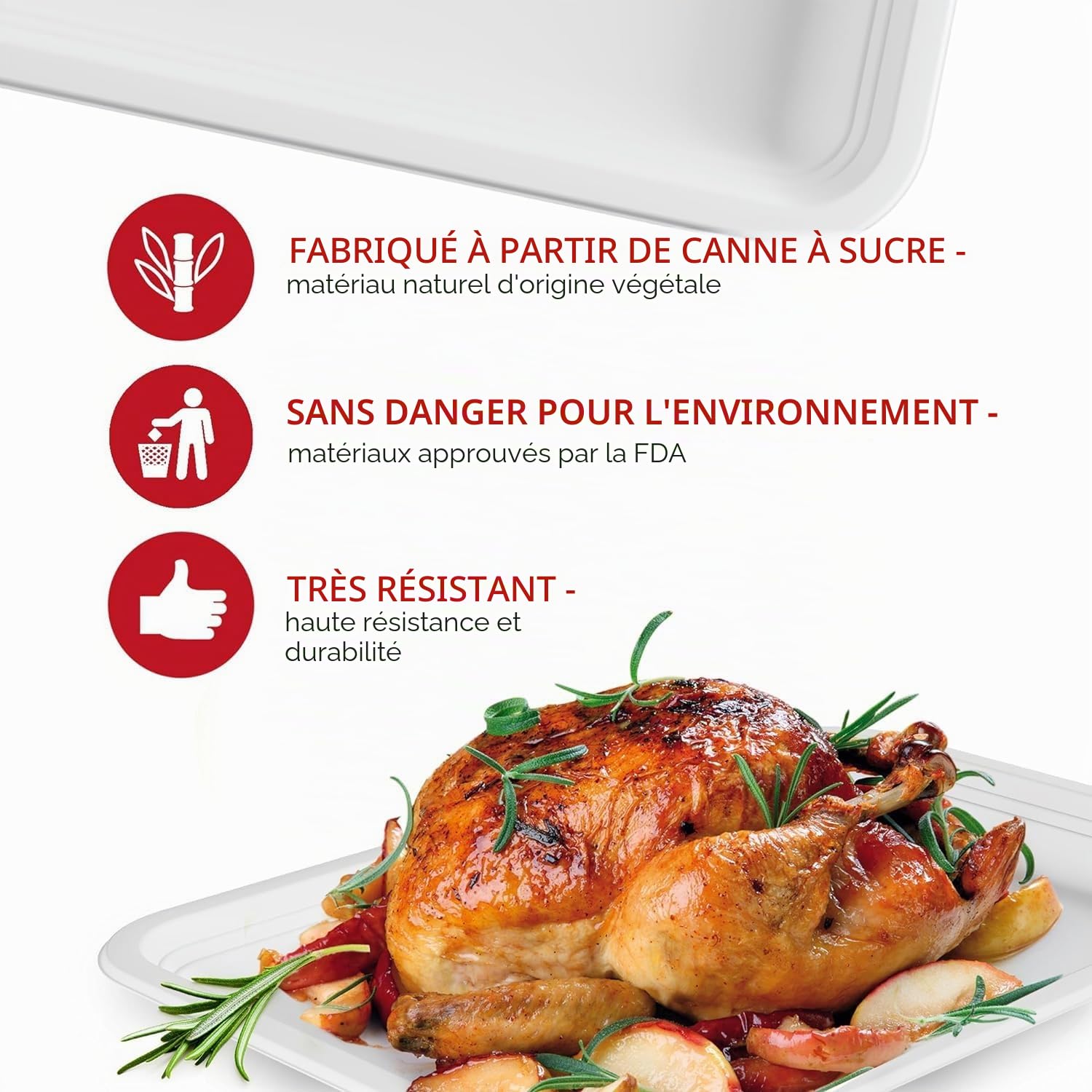 SPARGOS Plateau Repas 5 Compartiments Jetable - 100 Pack Canne à Sucre | 100 plateaux compartimentés 21,6 x 31,5 cm en canne à sucre, compostables, pour cantine, fête et buffet