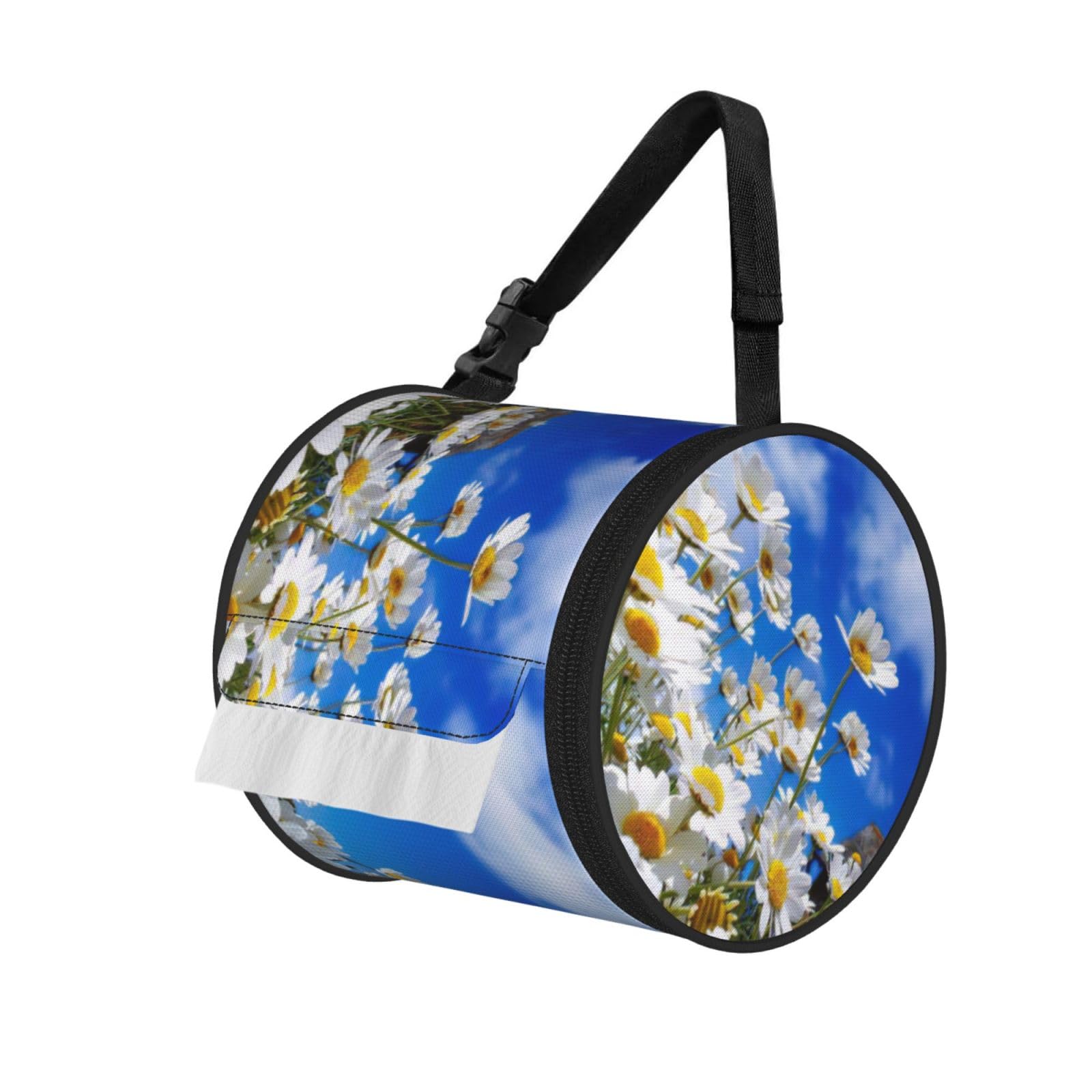Fragrant Daisy Flower Print Fashion Tissues Organizer Box, Hanging Tissue Holder For Purse Coins For Car Office Daily Outing
