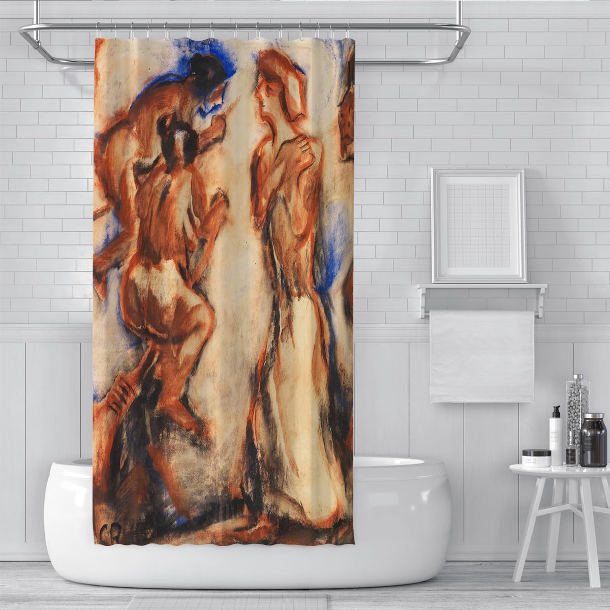 Cortinas de Ducha de baño marrón de Arte contemporáneo Pinceladas abstractas Pintura Famosa Impreso Cortina de Ducha de Tela Lavable Suave 240x180cm