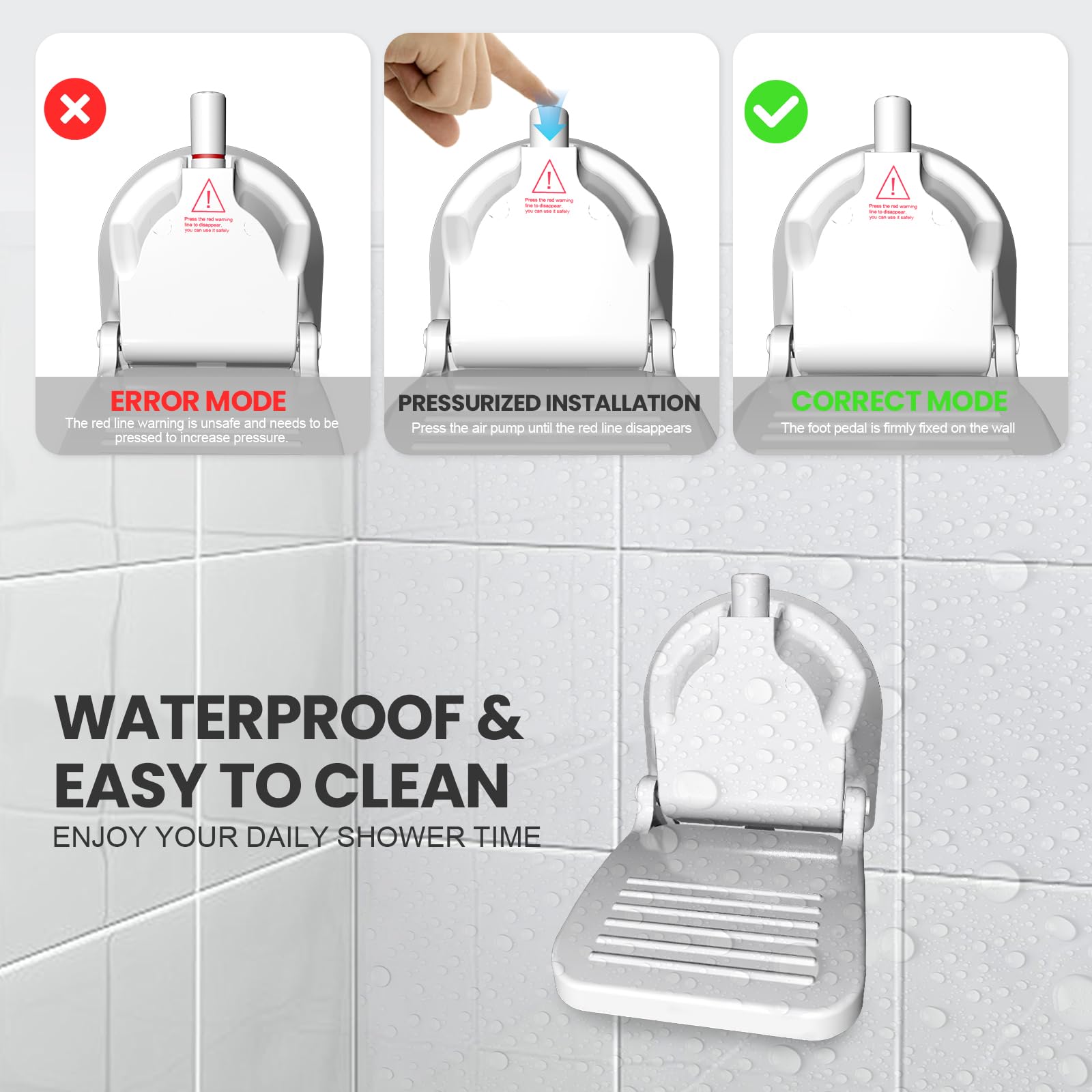 Repose Pieds de Douche à Ventouse, Support de Repose-Pieds de Salle de Bain sans Perçage Repose-Douche, Repose-Pédicure Antidérapant Puissante Aide Au Rasage et au Bain