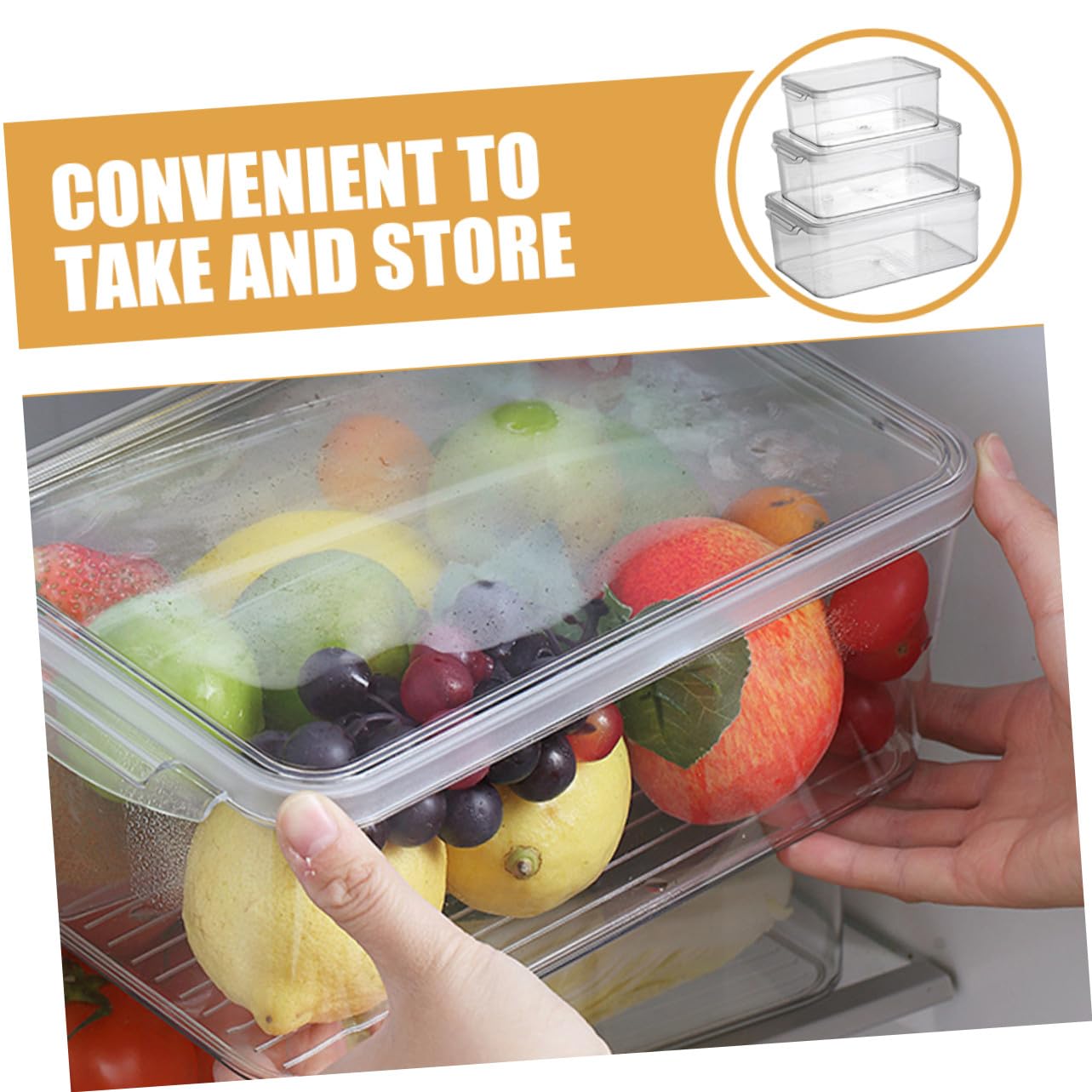 Homoyoyo Caja de Almacenamiento para Refrigerador Pet Transparente 3 Piezas | Apilable, Resistente al Desgaste, para Frutas y Alimentos, Uso en Cajón y Congelador