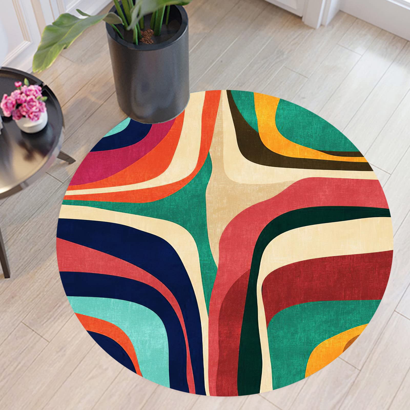 Tapis rond antidérapant 80 cm multicolore compatible chauffage au sol moderne