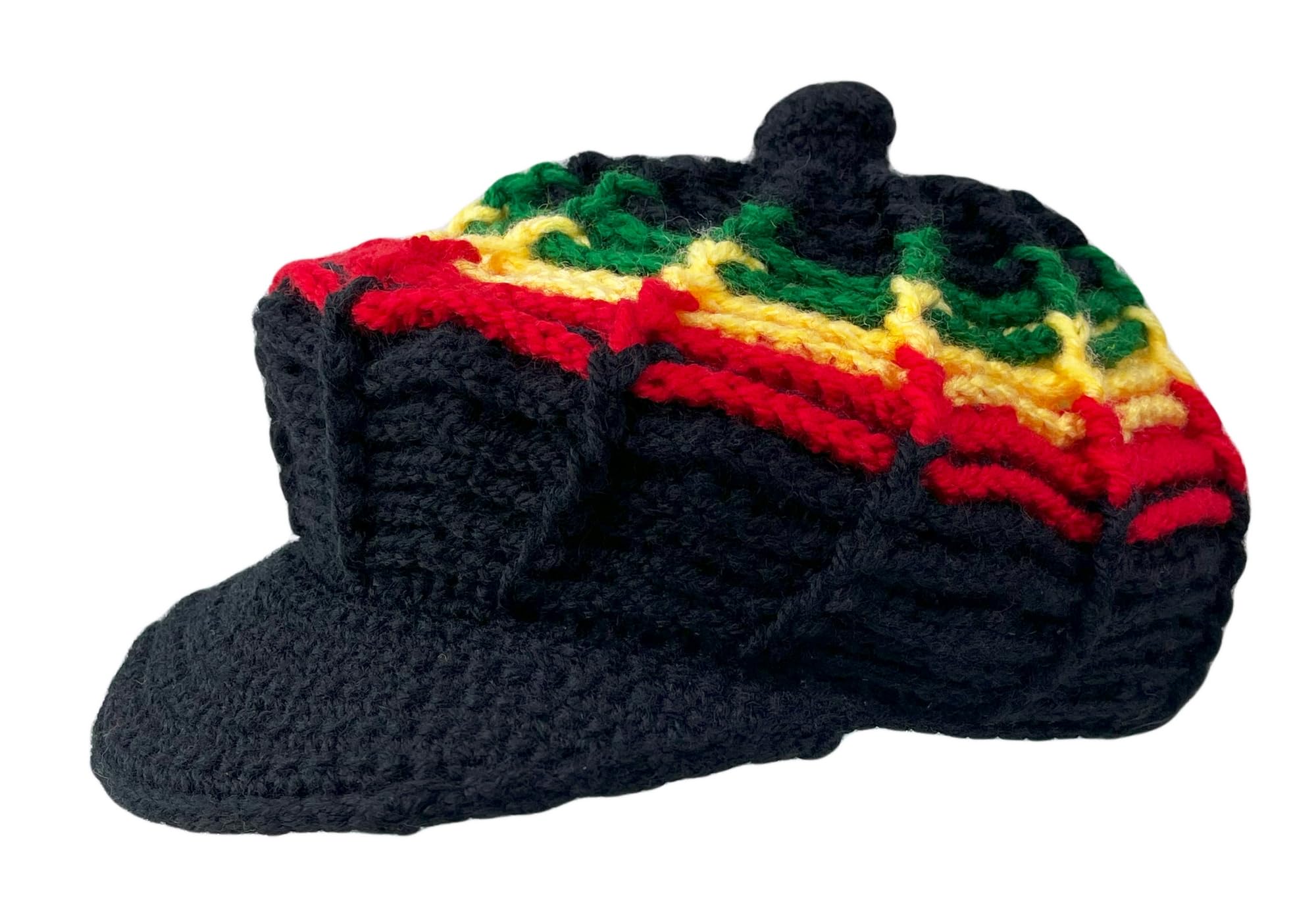 Itzu Men's Rastacap Tam Beret Beanie Hat Cap Peak Crochet Knit in RYG Strip (Peak)