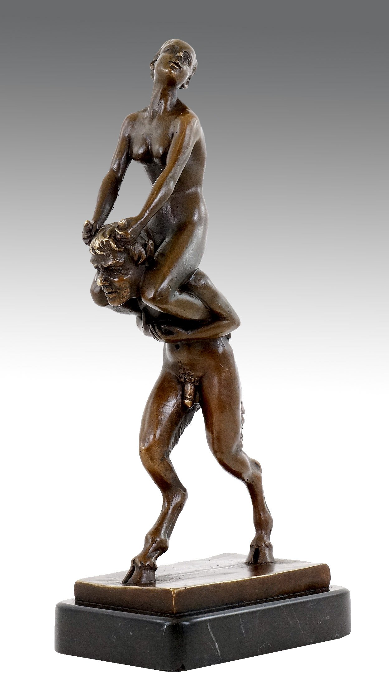 Kunst & Ambiente - Jungfer reitet Faun - Wiener Bronze - Bergmann signiert - Faun - Teufel - Satyr kaufen - Skulptur - Statue - Wohndeko
