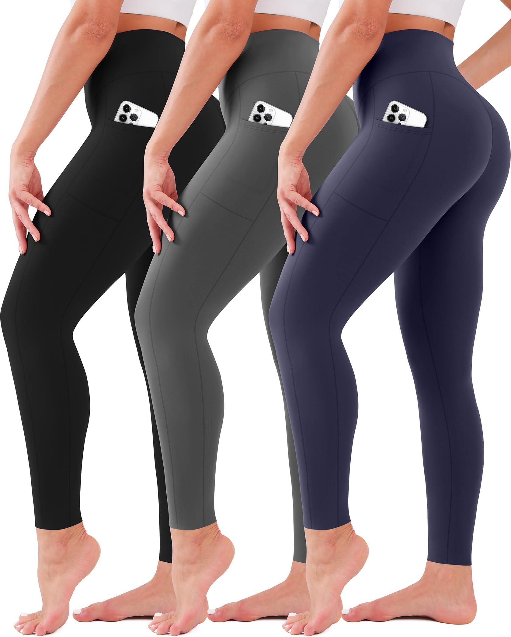 3 Pack Leggings for Women High Waisted No See-Through Tummy Control Soft Yoga Pants Womens Workout Athletic Running Leggings