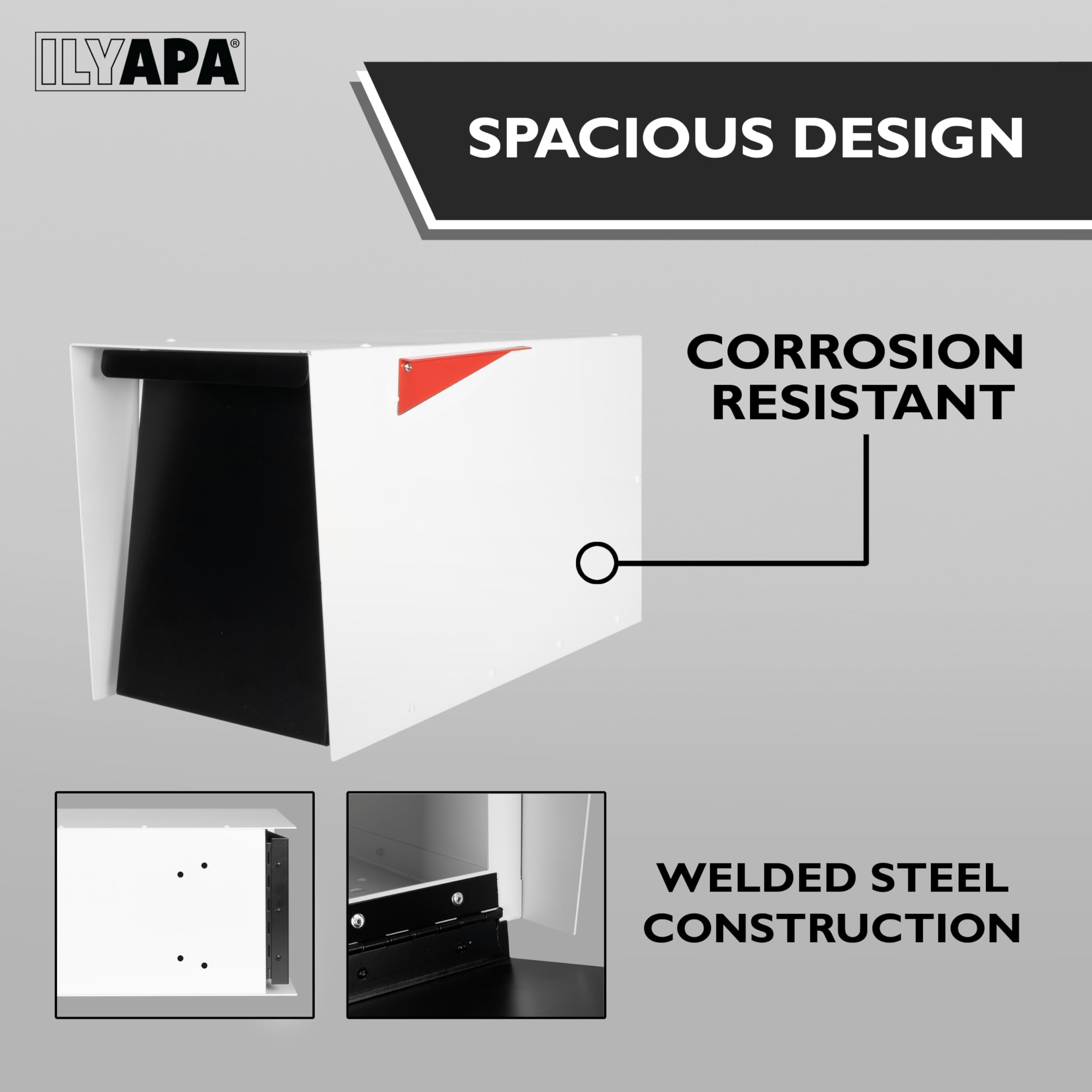 Ilyapa Support De Boîte Aux Lettres Moderne Noir – Boîtes Aux Lettres Pour L'extérieur – Boîte Aux Lettres En Métal Robuste Avec Porte Noire Et Bordure En Grain De Bois – Acier