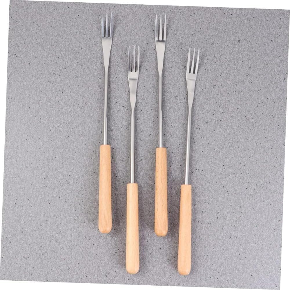 Rutexc木製ロングフォーク 6 個セット ハンドル付き フルーツマシュマロ対応 フォンデュケバブ用スティック 串フォーク パーテ