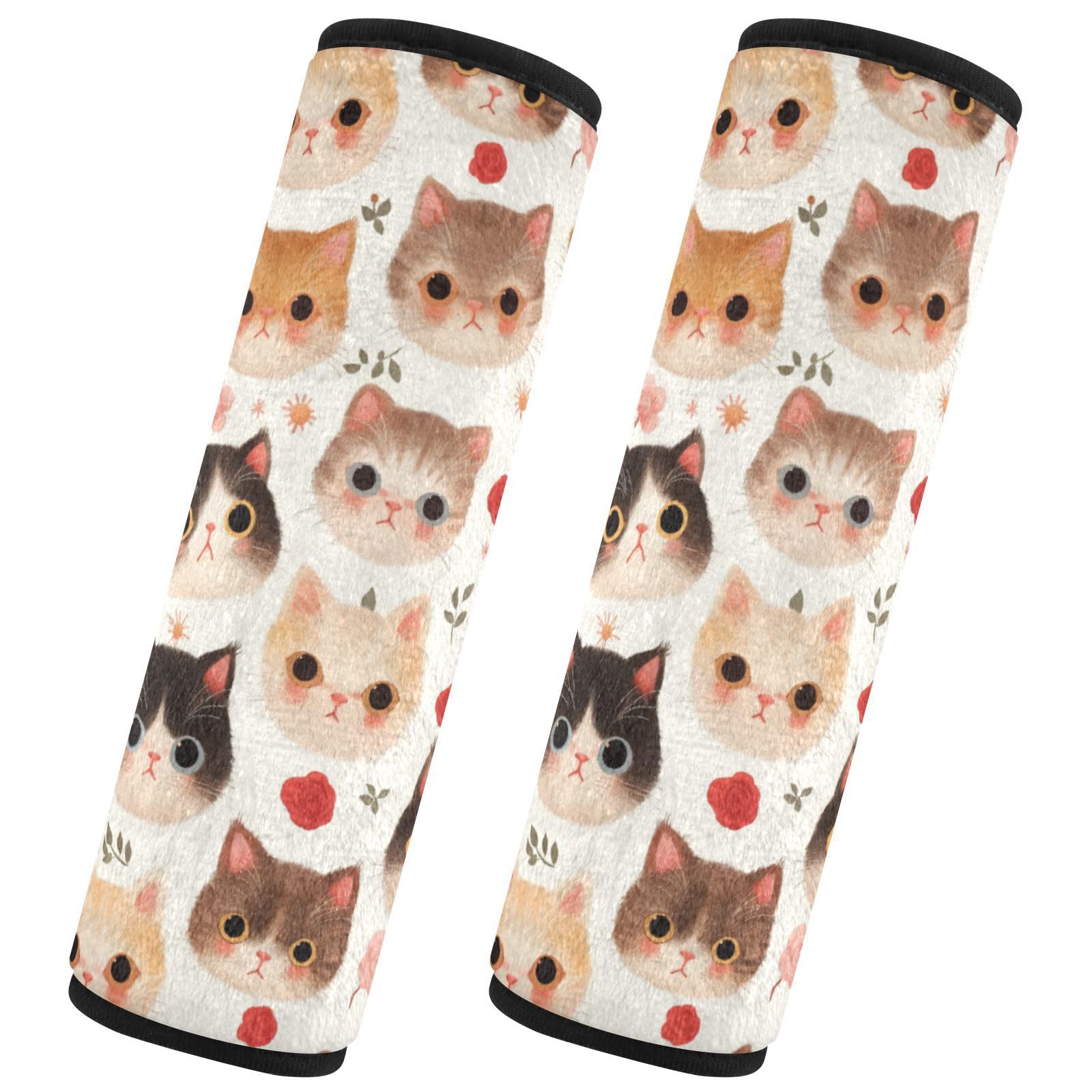 Seat Belt Covers 2 Pack Cute Cats Car Seat Strap Covers Super Soft Roses Car Seat Neck Cover for Boys Girls Adults Babies M