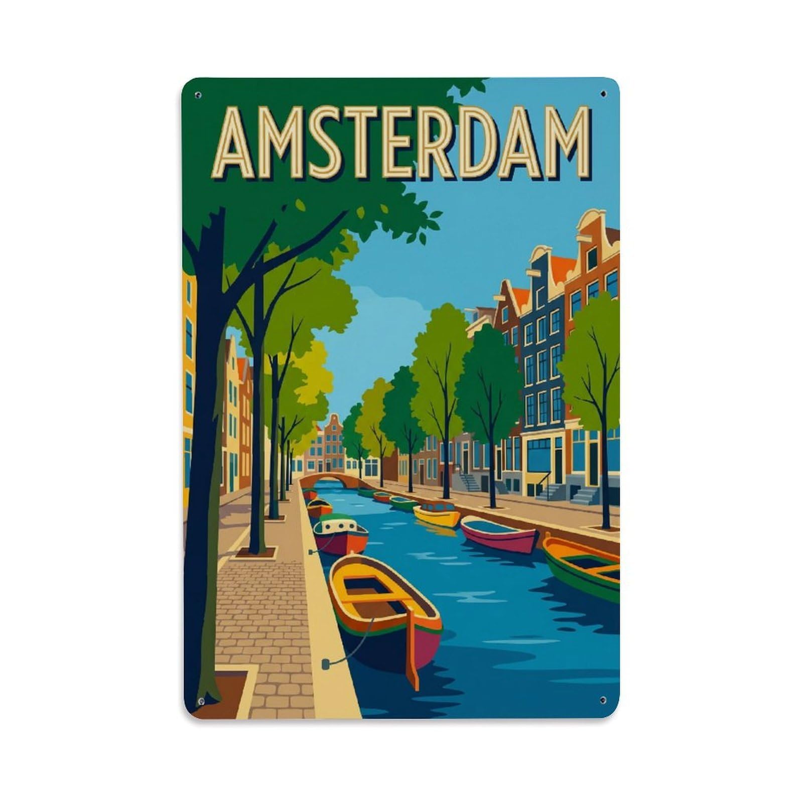 Vintage Travel Towpath Netherlands Walking Metal Tin Sign