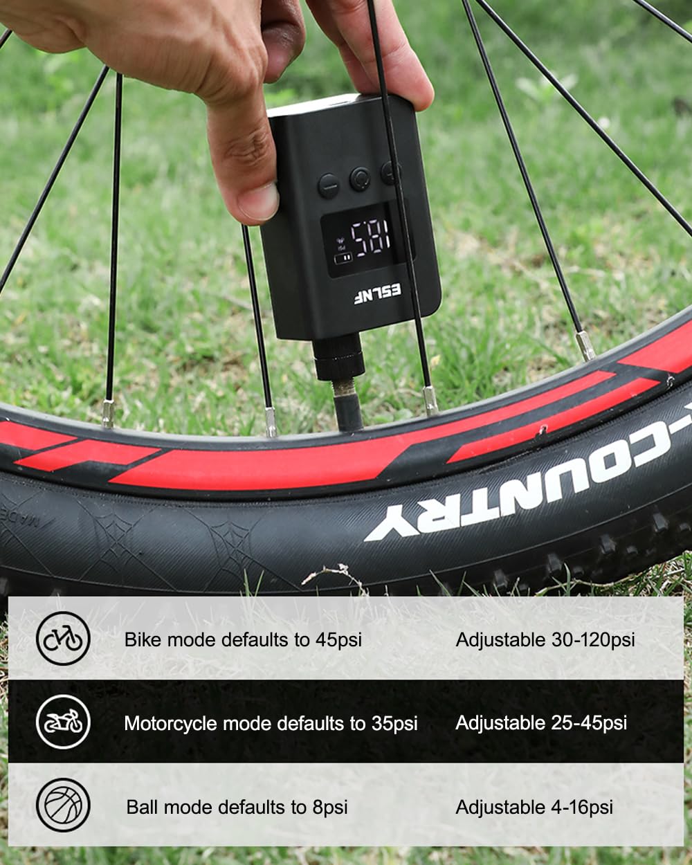 Minibomba eléctrica para bicicleta con medidor de presión digital LCD, ultrapequeña, 120 psi, 500 mAh, batería recargable tipo C, minibombas para bicicletas
