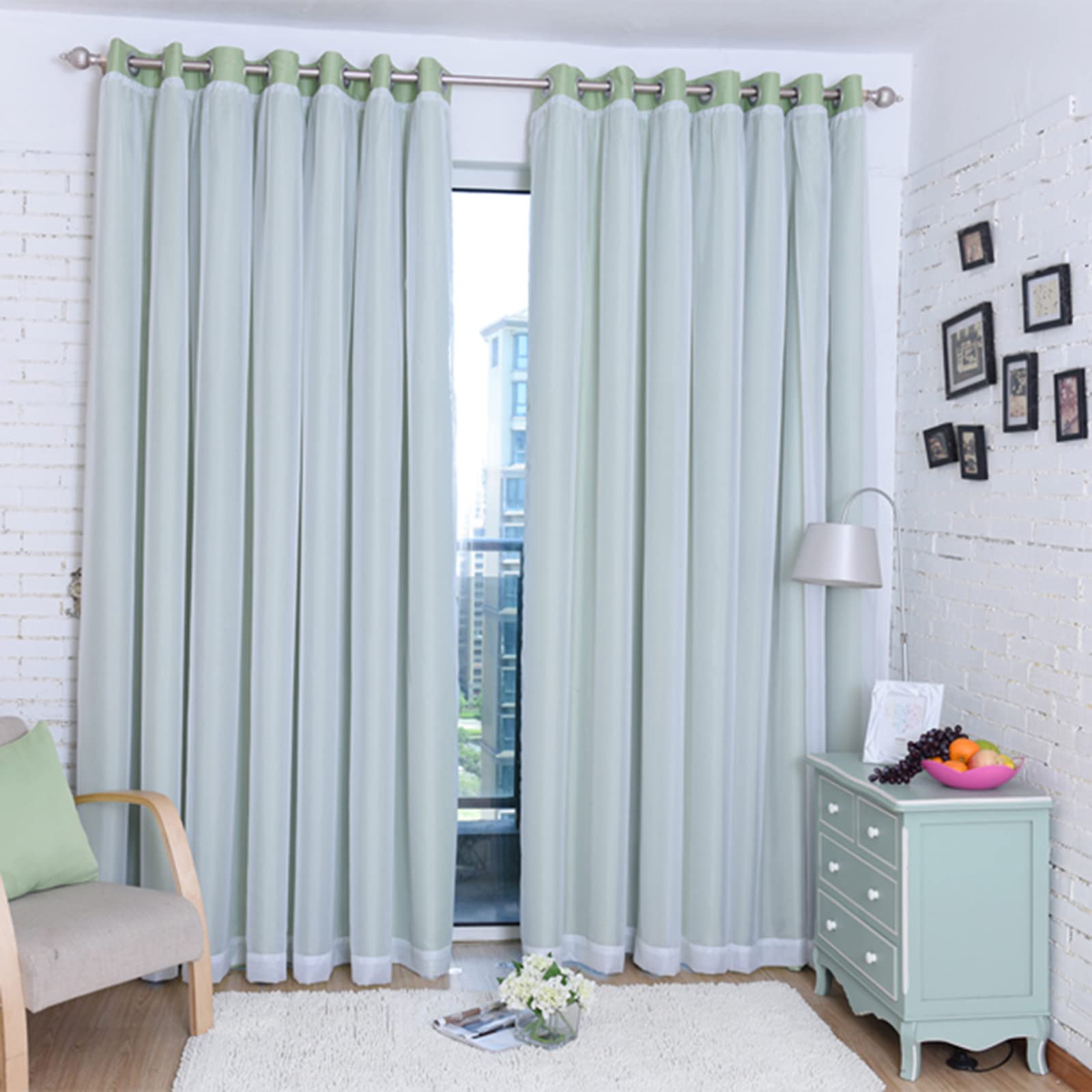 Juego de cortinas opacas de doble capa para ventana, cortinas superpuestas de tul y gasa transparente suave con ojales de aislamiento térmico para sala de estar y dormitorio de niñas, 1 pieza