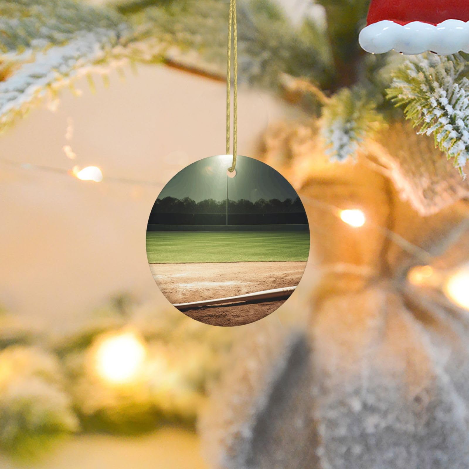 Christmas Ornaments for Christmas Tree Decoration Ceramic Hanging Baseball Sports Field Ornament with Gold Ribbon Crafts Round Pendant for Keepsake Gifts Glass Xmas Decor Party Supplies