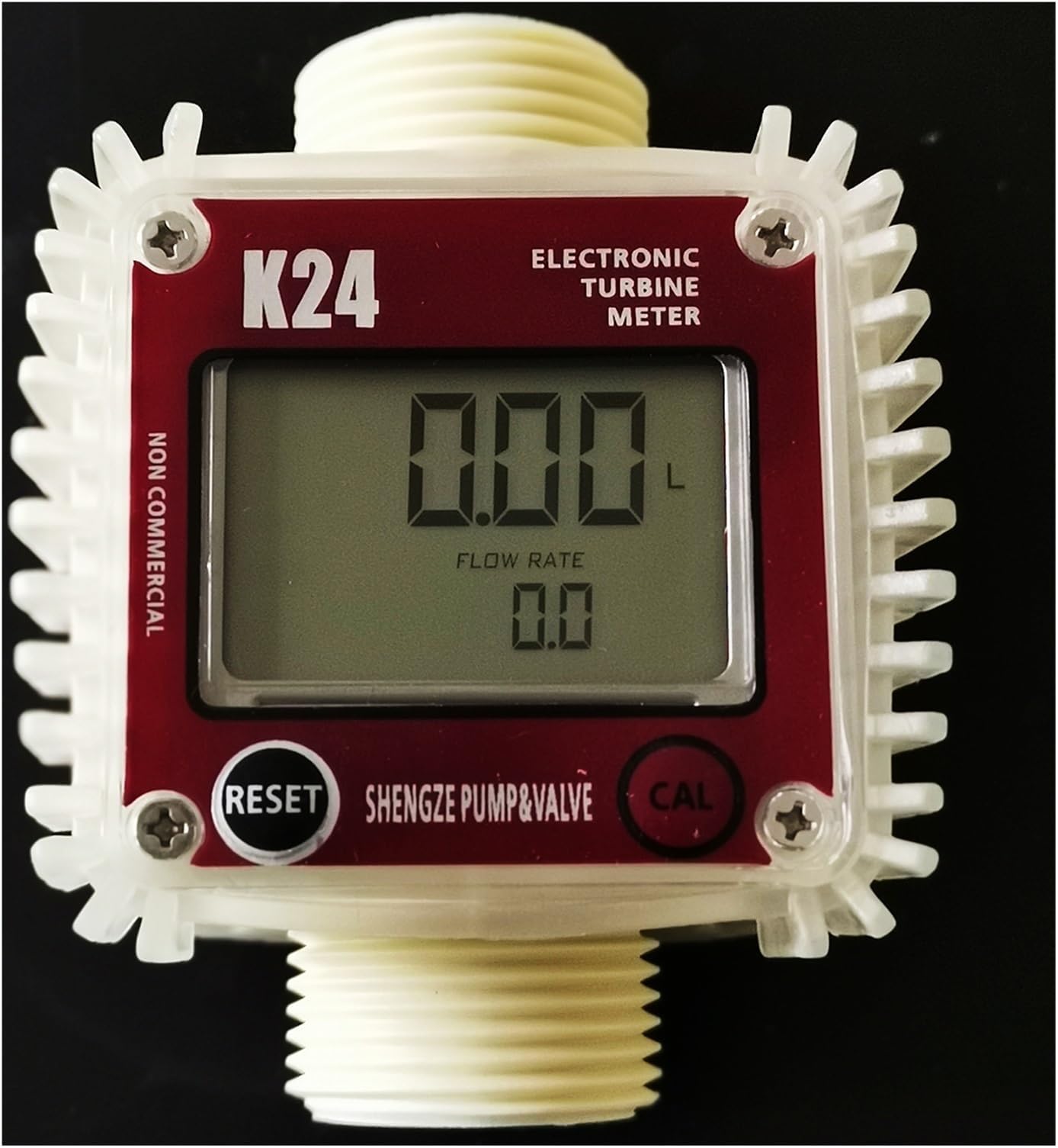 Flow Meter, Digital K24 Turbine Flow Meter 1 Inch Vertical/Horizontal Diesel Oil Fuel Gauge for Chemicals Liquid Water(Red Vertical)