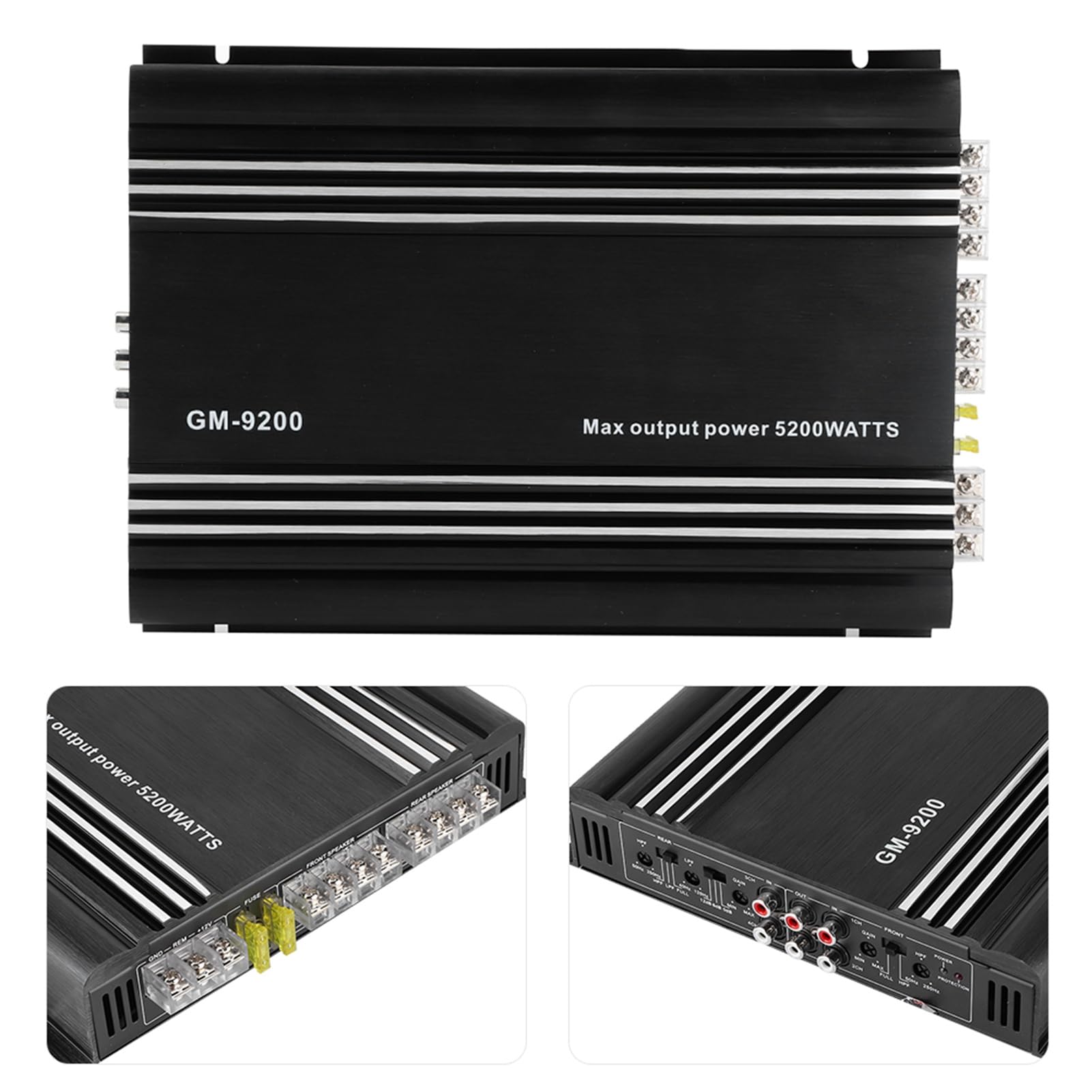 Amplificador de Potencia de Audio de 4 Canales Amplificador Estéreo de Alta Potencia para de Audio de Automóvil Aleación de Aluminio de 12 V 32 X 22,5 X 4,5 Cm
