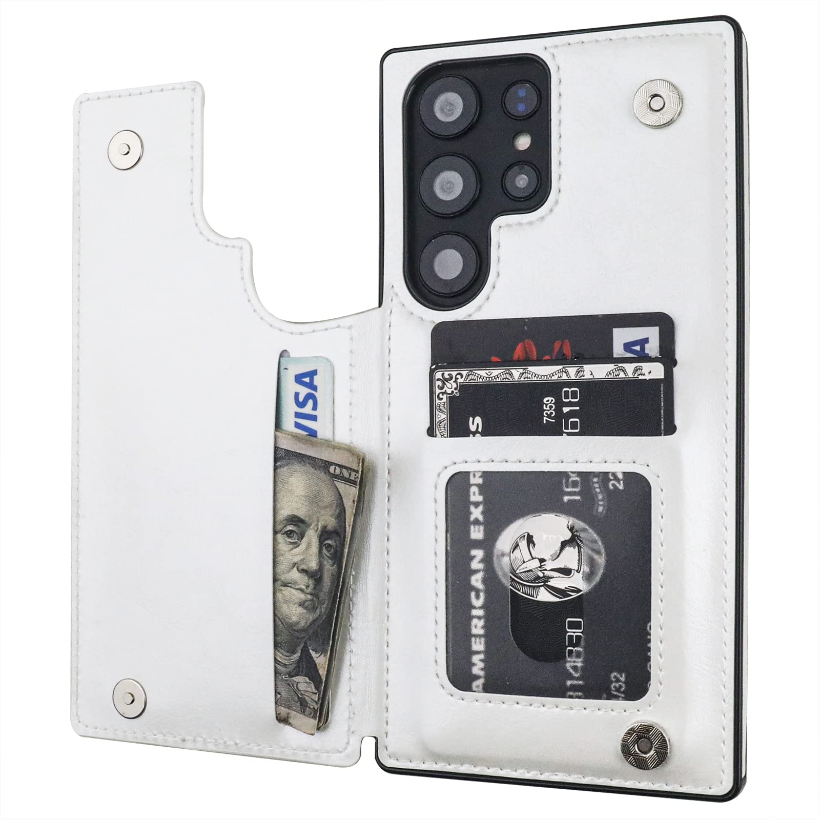 ONETOP Compatible with Samsung Galaxy S23 Ultra Wallet Case with Card Holder, PU Leather Kickstand Card Slots Case, Double Magnetic Clasp and Durable