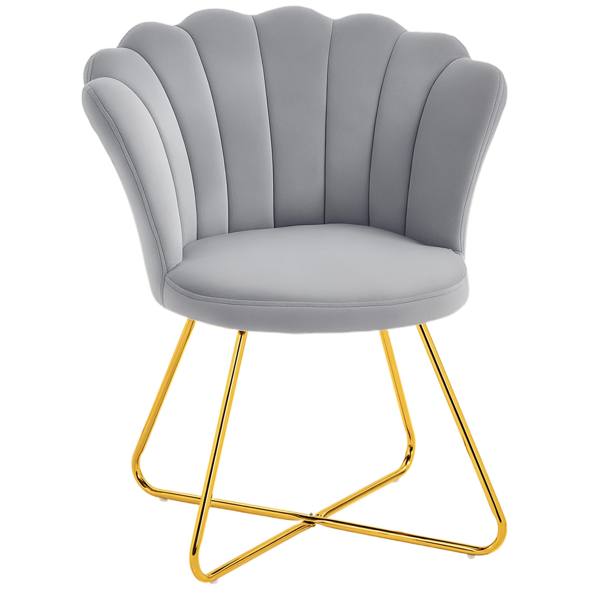 Homcom Grey Accent Chair, Velvet Armchair With Lotus Backrest, Steel Legs In