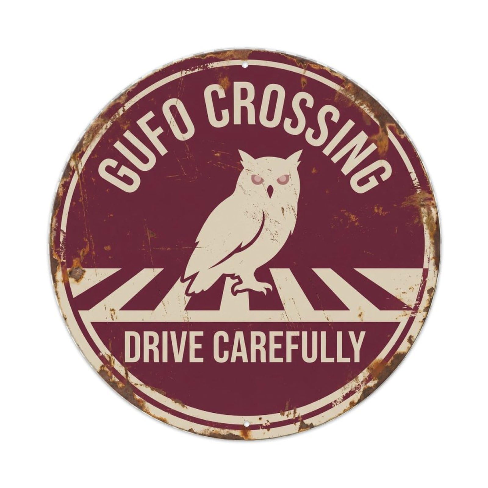 Metal Tin Sign Gufo Crossing Drive Carefully