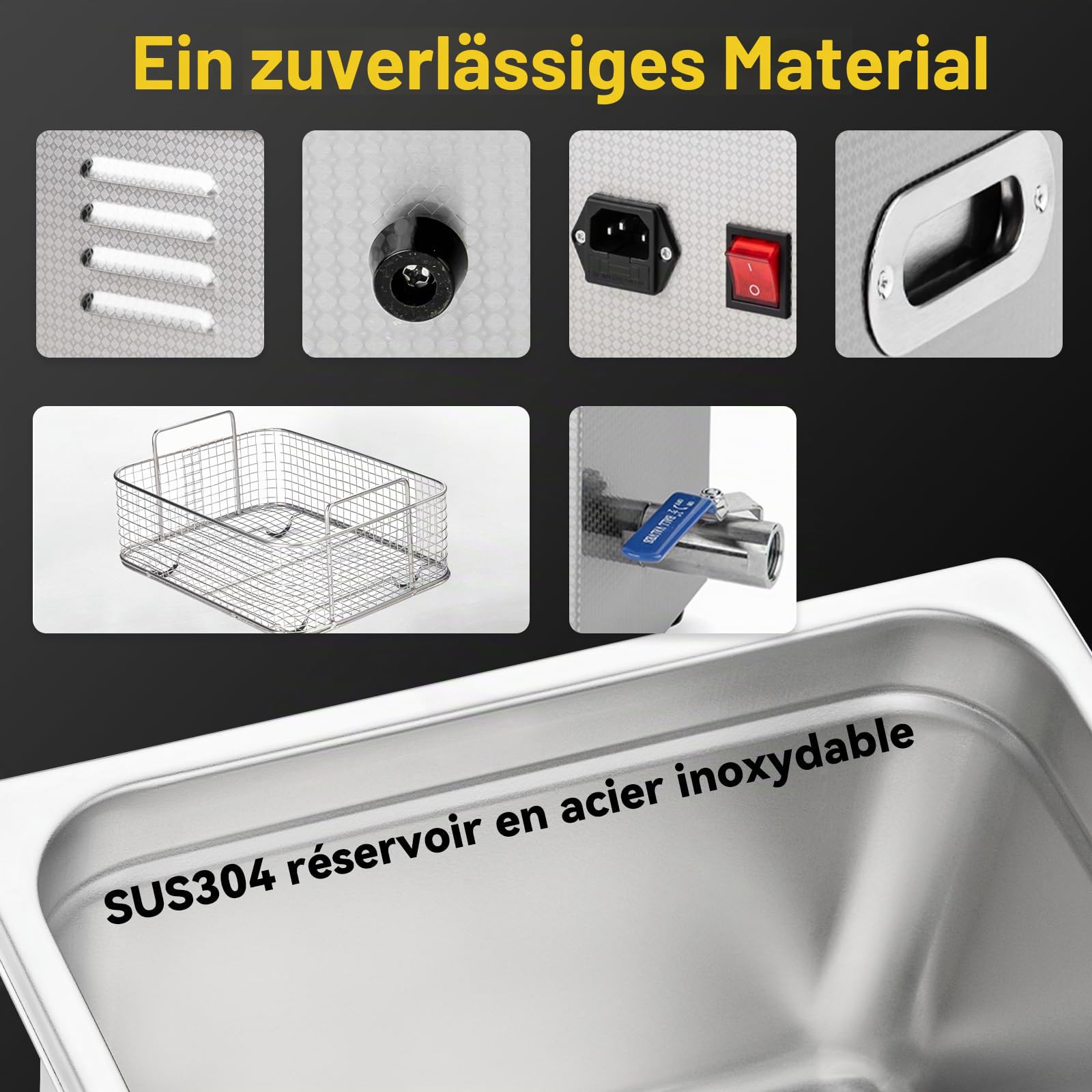 Ultraschallreinigungsgerät 6L mit zwei Leistungsstufen (Voll-/Halbleistung), Heizung, Timer & Entgasungsfunktion – ideal für Vergaser, Bauteile, Schmuck, Brillen, Zahnprothesen, Leiterplatten