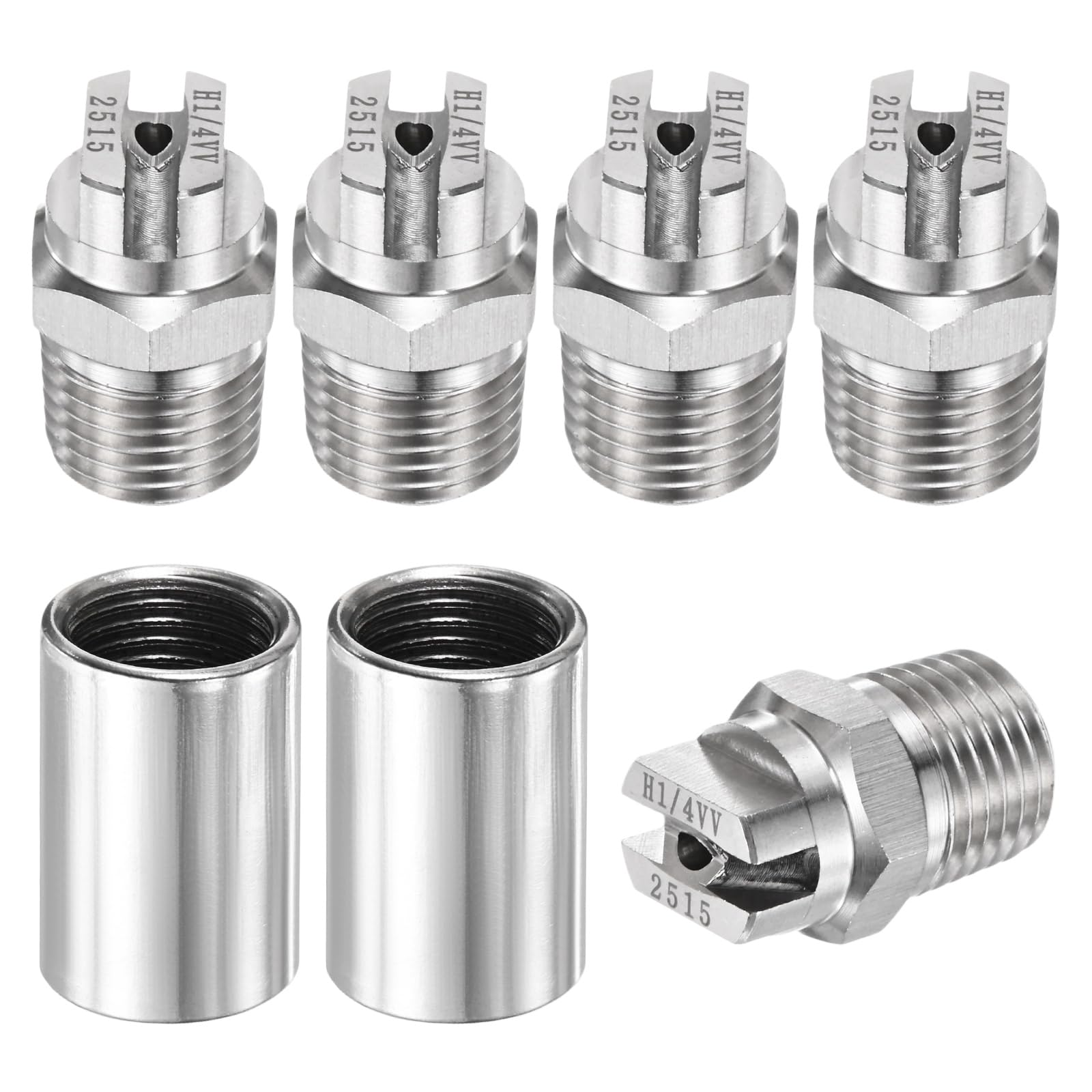 TIXIPEM 1/4" BSP Male 25 Degree Flat Fan Spray Tip [7PCS] - High Pressure Washer Spray Nozzle with 1/4" BSP Female Pipe Fitting Used for Water Guns - [Stainless Steel-2.4MM]