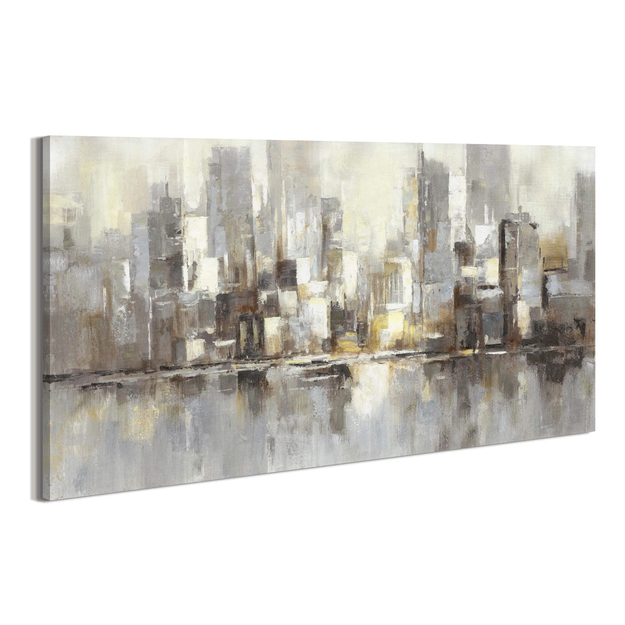 Skyline Wall Art Canvas Bedroom: City Abstract Painting Modern Cityscape Building Picture Contemporary Urban Landscape Downtown Skyscraper Scene Print Artwork for Living Room Home Office Decor