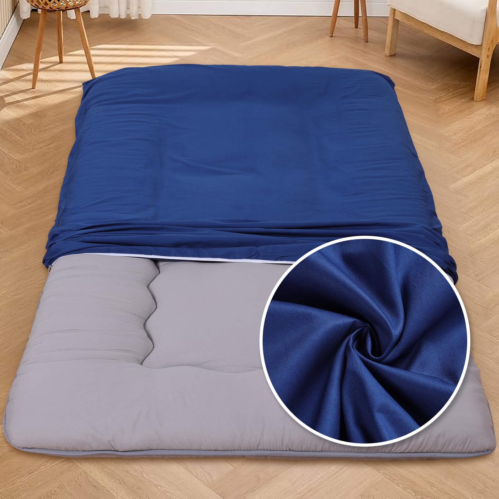 100% Cotton Floor Futon Mattress Cover (Only Cover), Soft Skin-friendly Washable Zippered Futon Cover for Traditional Japanese Floor Futon Mattress, Tatami Mattress Cover Dustproof Cover (Twin, Navy)