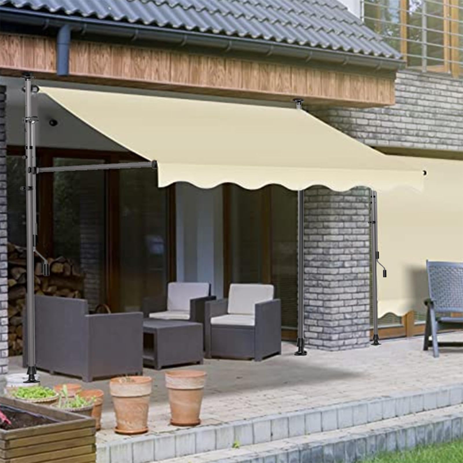 Tenda da balcone regolabile, resistente ai raggi UV e impermeabile, facile installazione a manovella per uso esterno